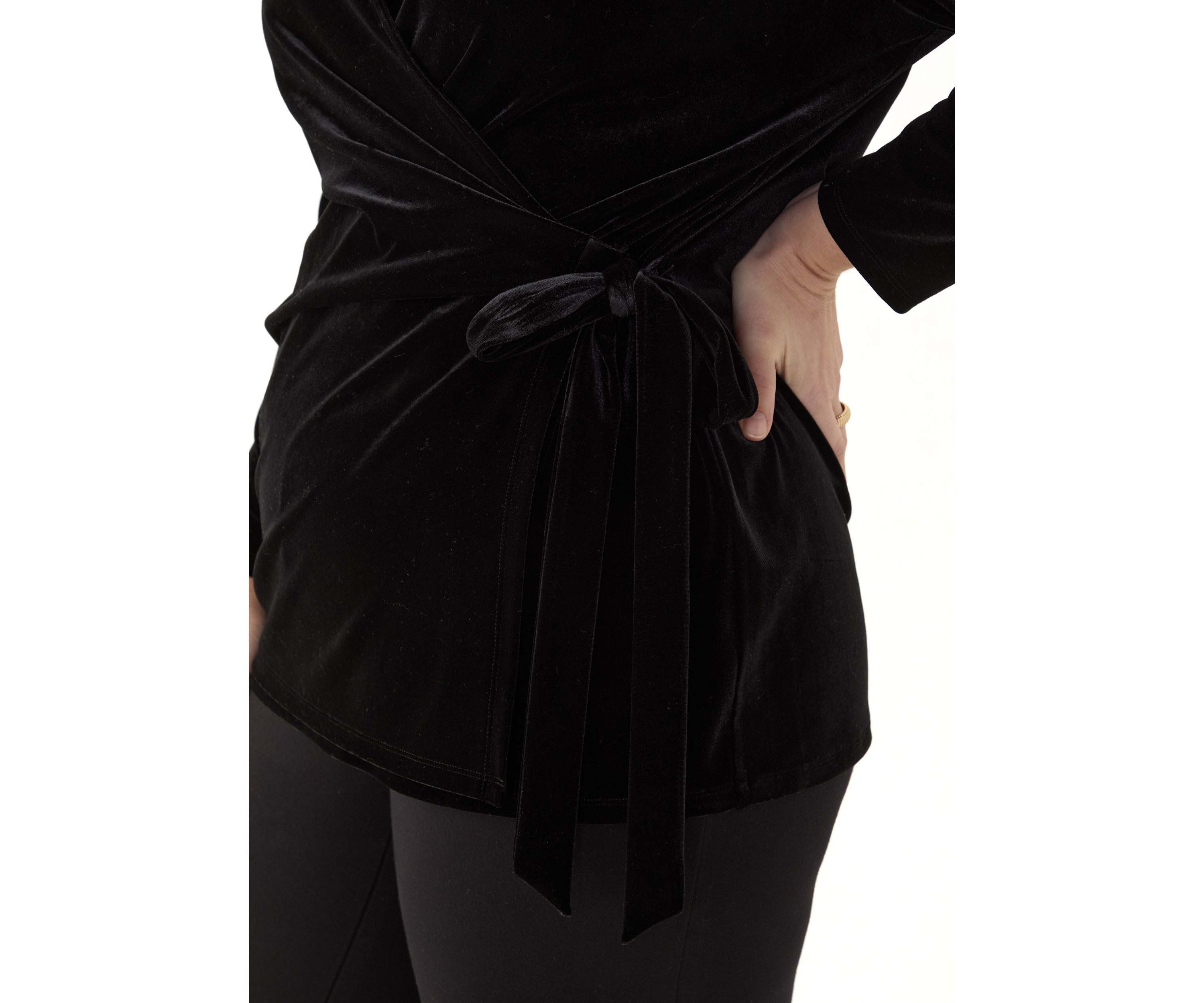 Plus Size 3/4 Sleeve Velour Wrap Top 