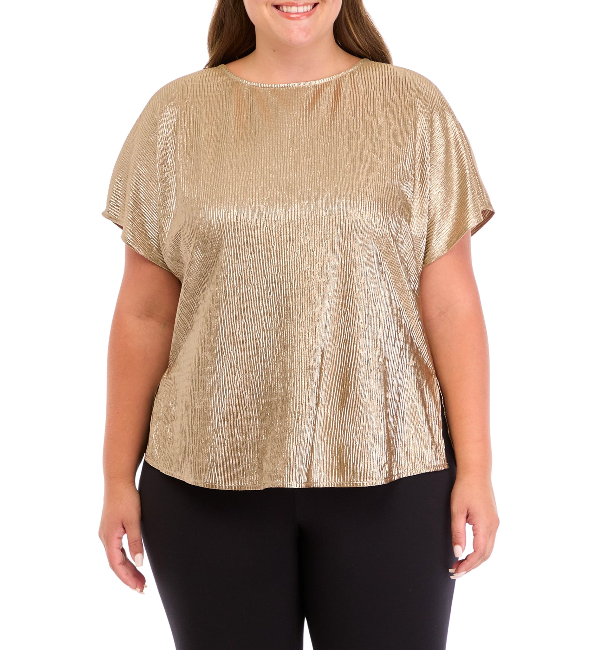 Plus Size Plisse Knit Shimmer Top