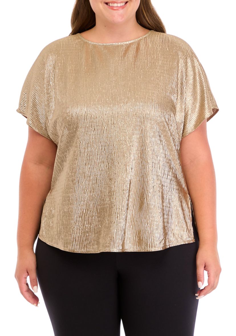 Plus Size Plisse Knit Shimmer Top
