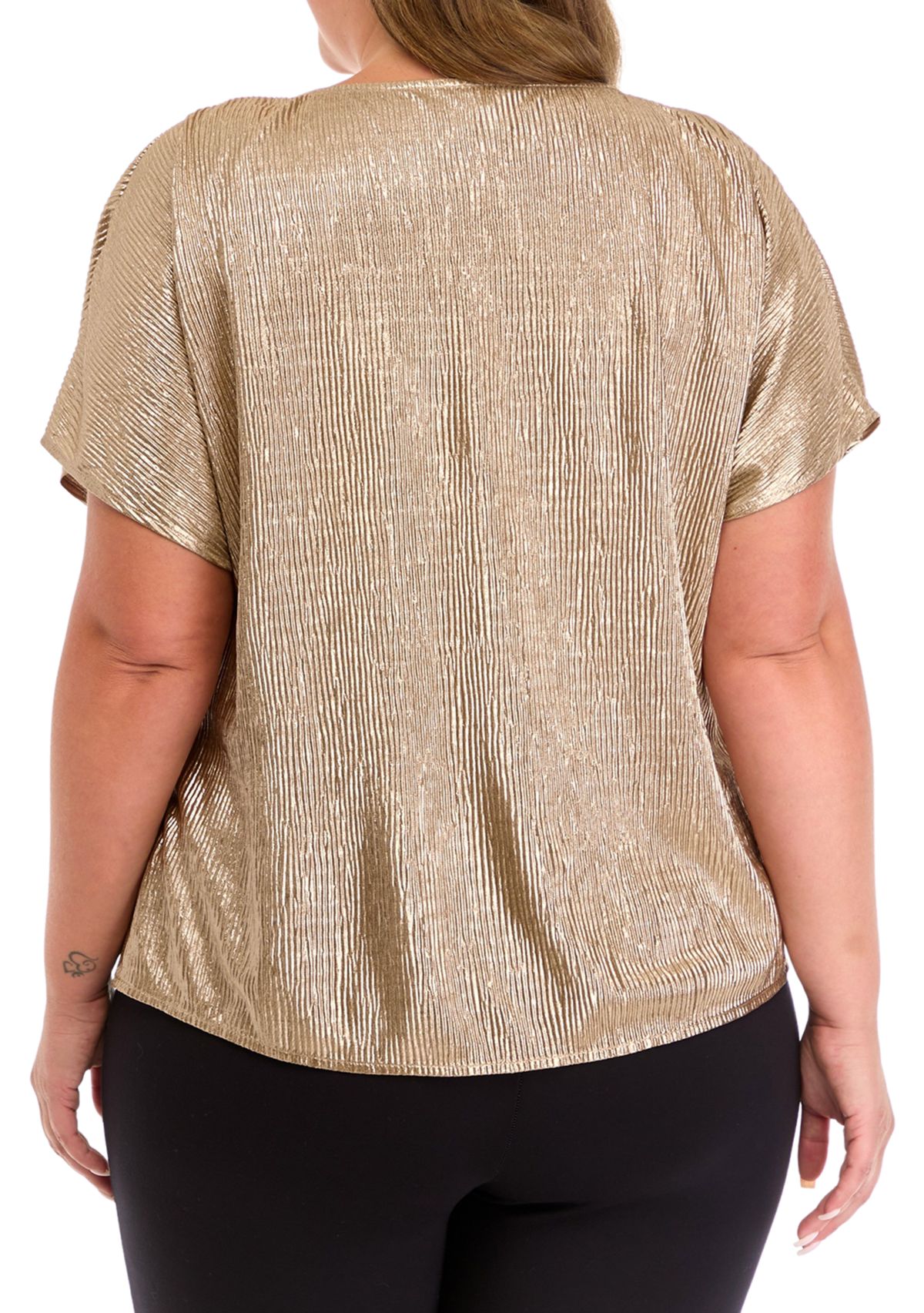 Plus Size Plisse Knit Shimmer Top