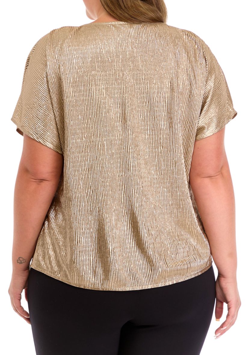 Plus Size Plisse Knit Shimmer Top