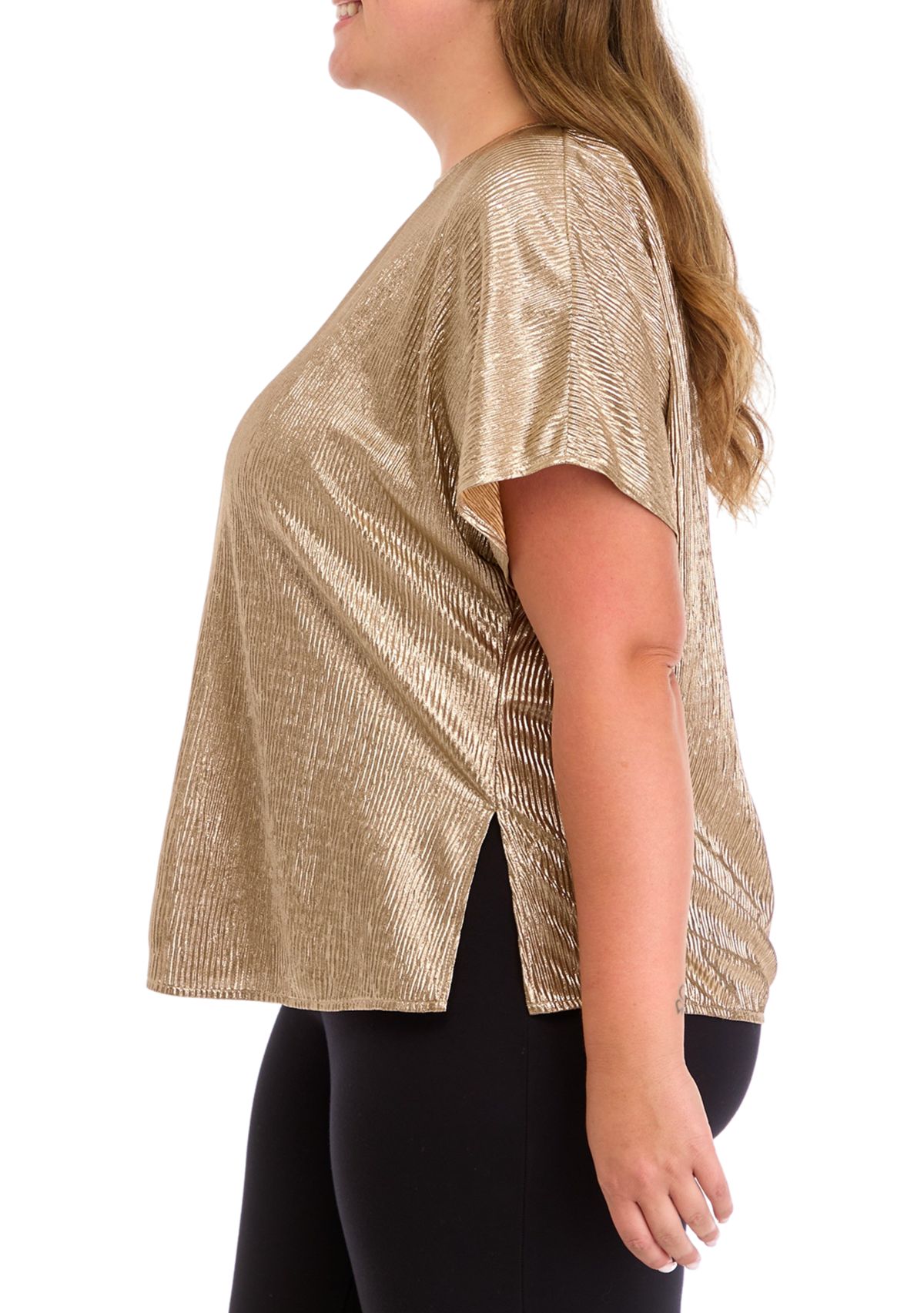 Plus Size Plisse Knit Shimmer Top