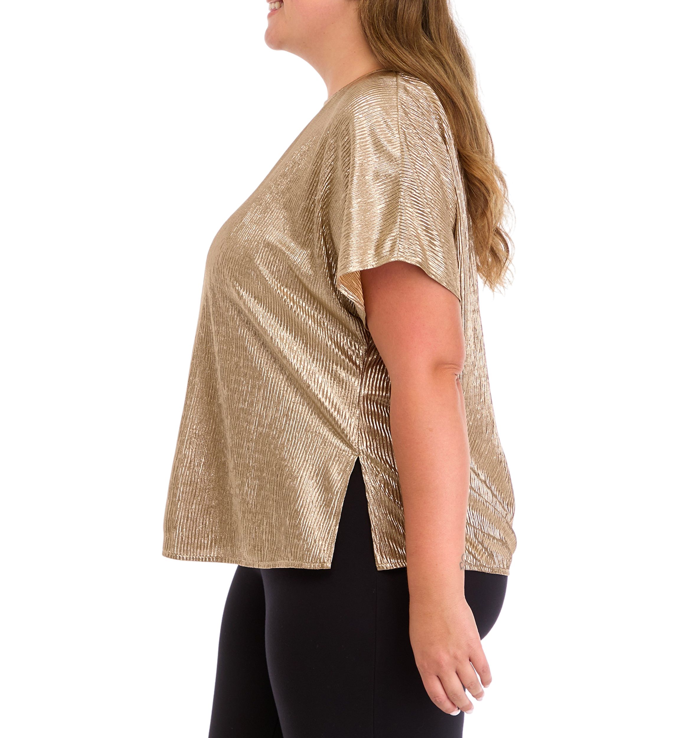 Plus Size Plisse Knit Shimmer Top