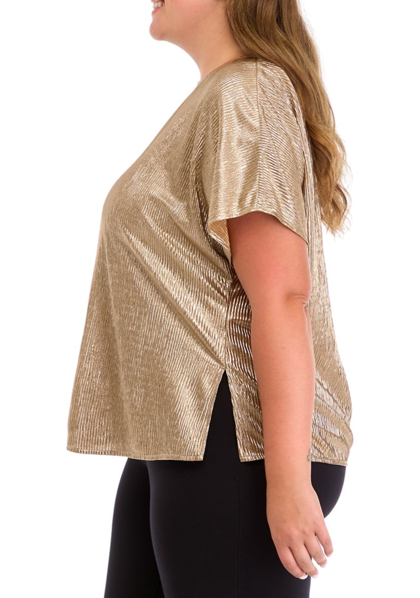 Plus Size Plisse Knit Shimmer Top