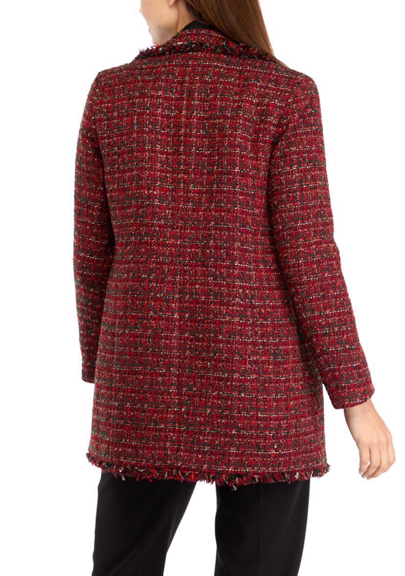 Womens Long Sleeve Faux Double Breasted Tweed Jacket 