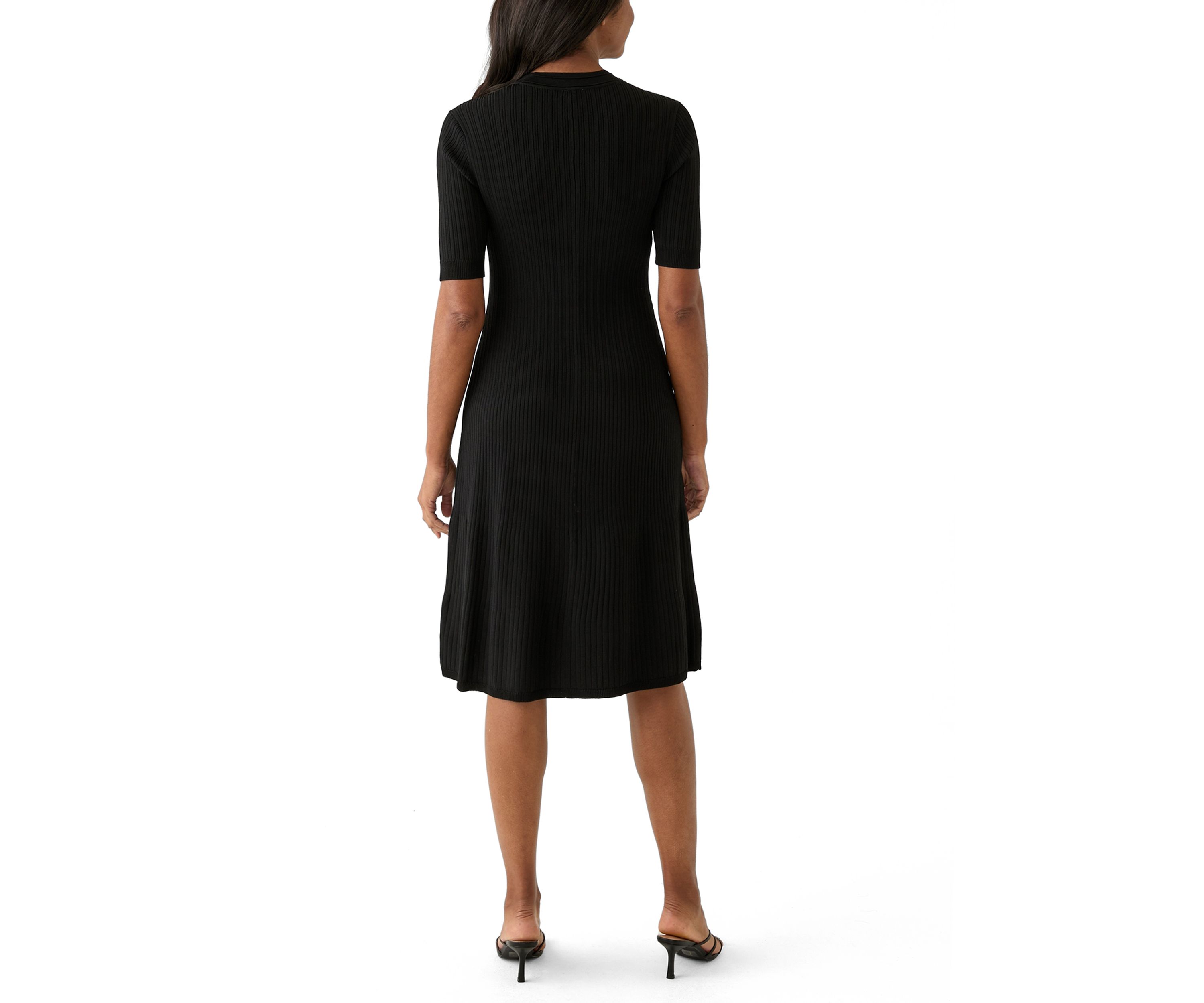 Womens Short Sleeve Ribbed Button Front Dress