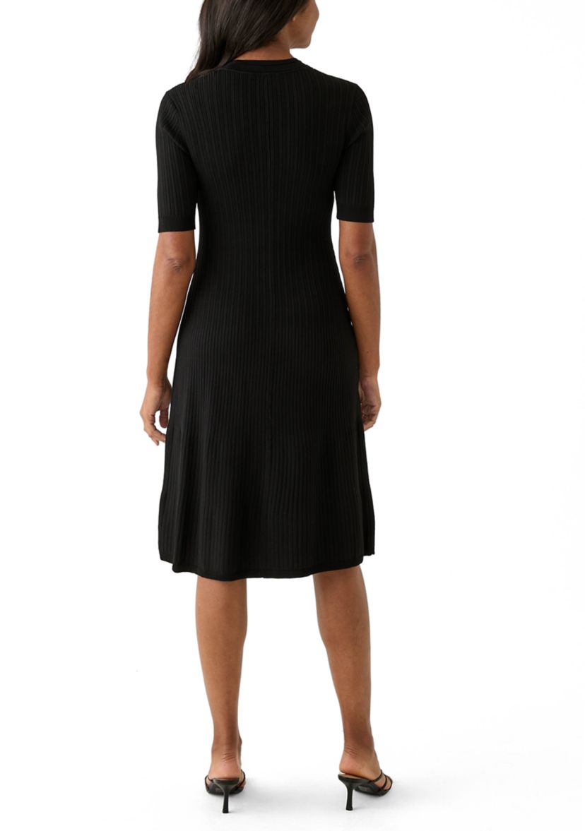 Womens Short Sleeve Ribbed Button Front Dress
