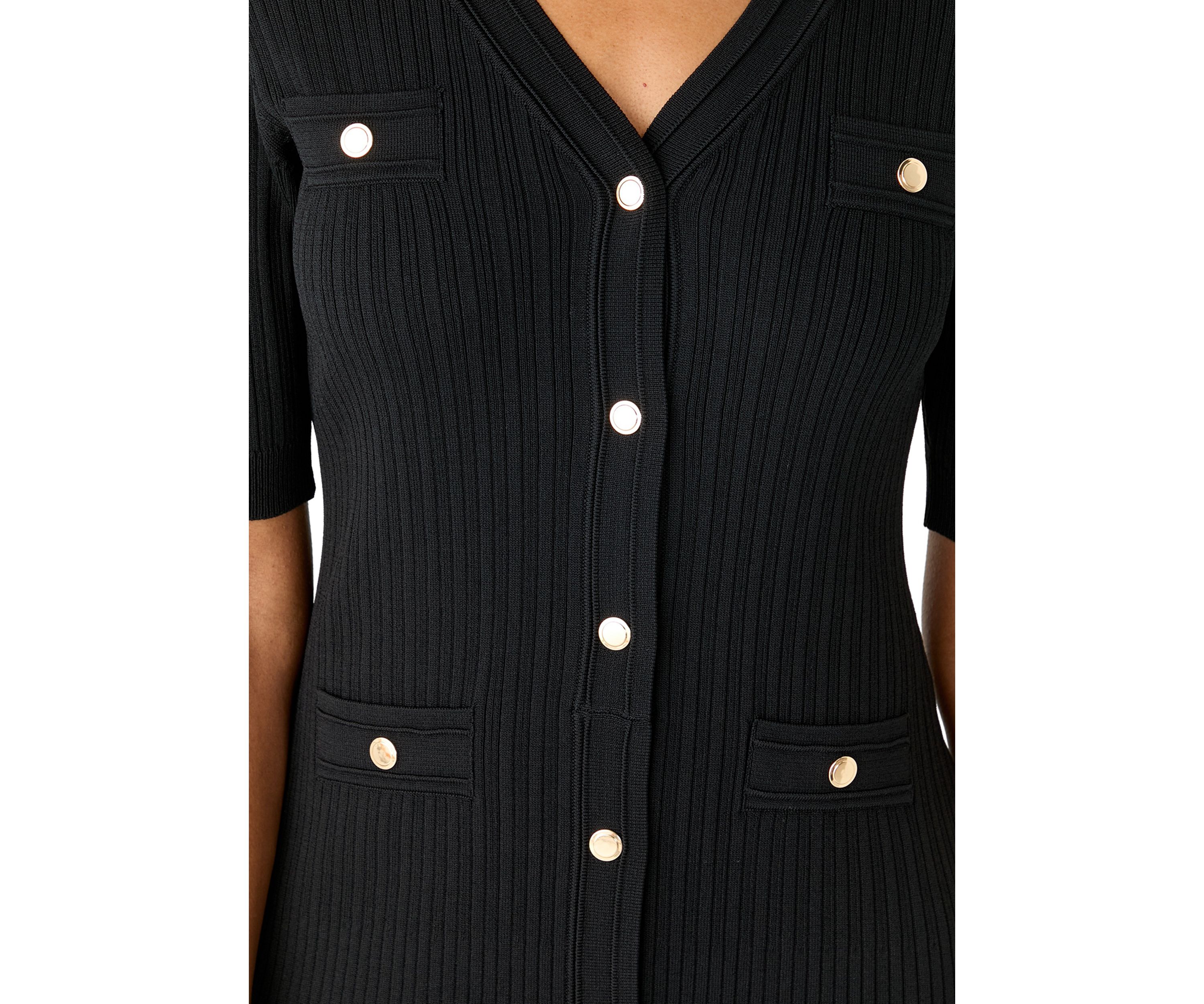 Womens Short Sleeve Ribbed Button Front Dress