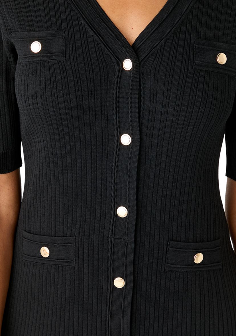 Womens Short Sleeve Ribbed Button Front Dress