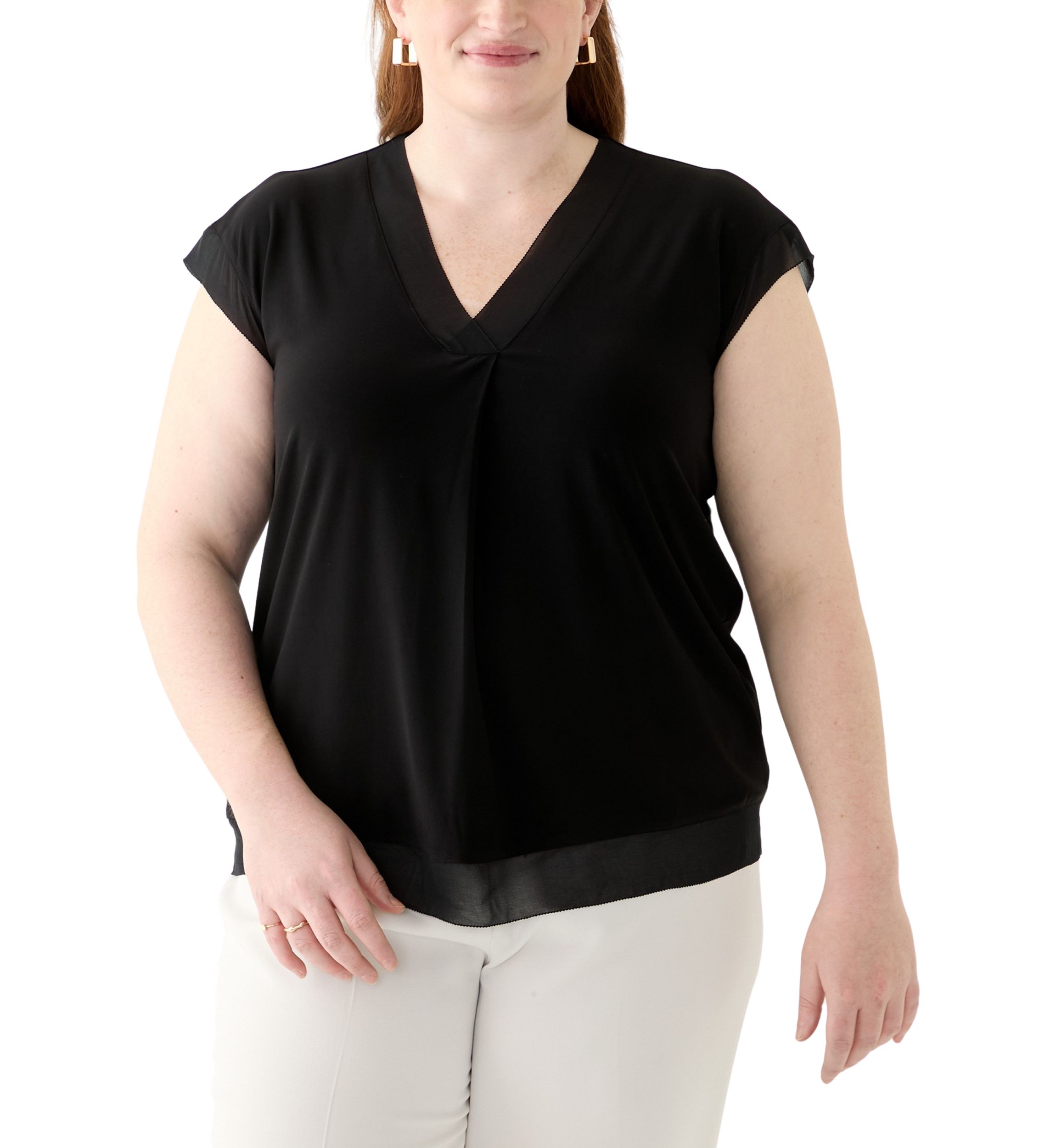 Plus Size Mixed Media Pleated Top