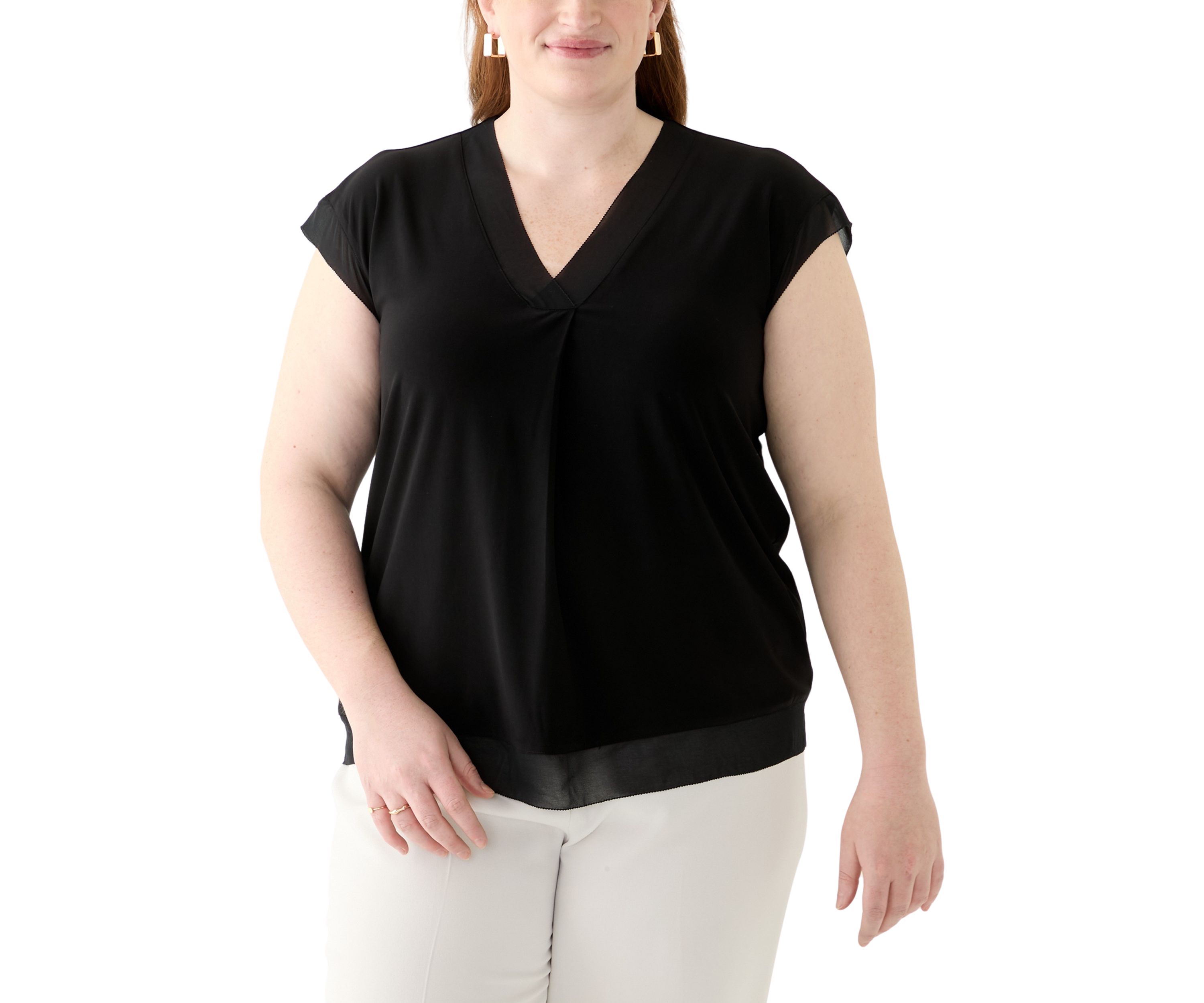 Plus Size Mixed Media Pleated Top