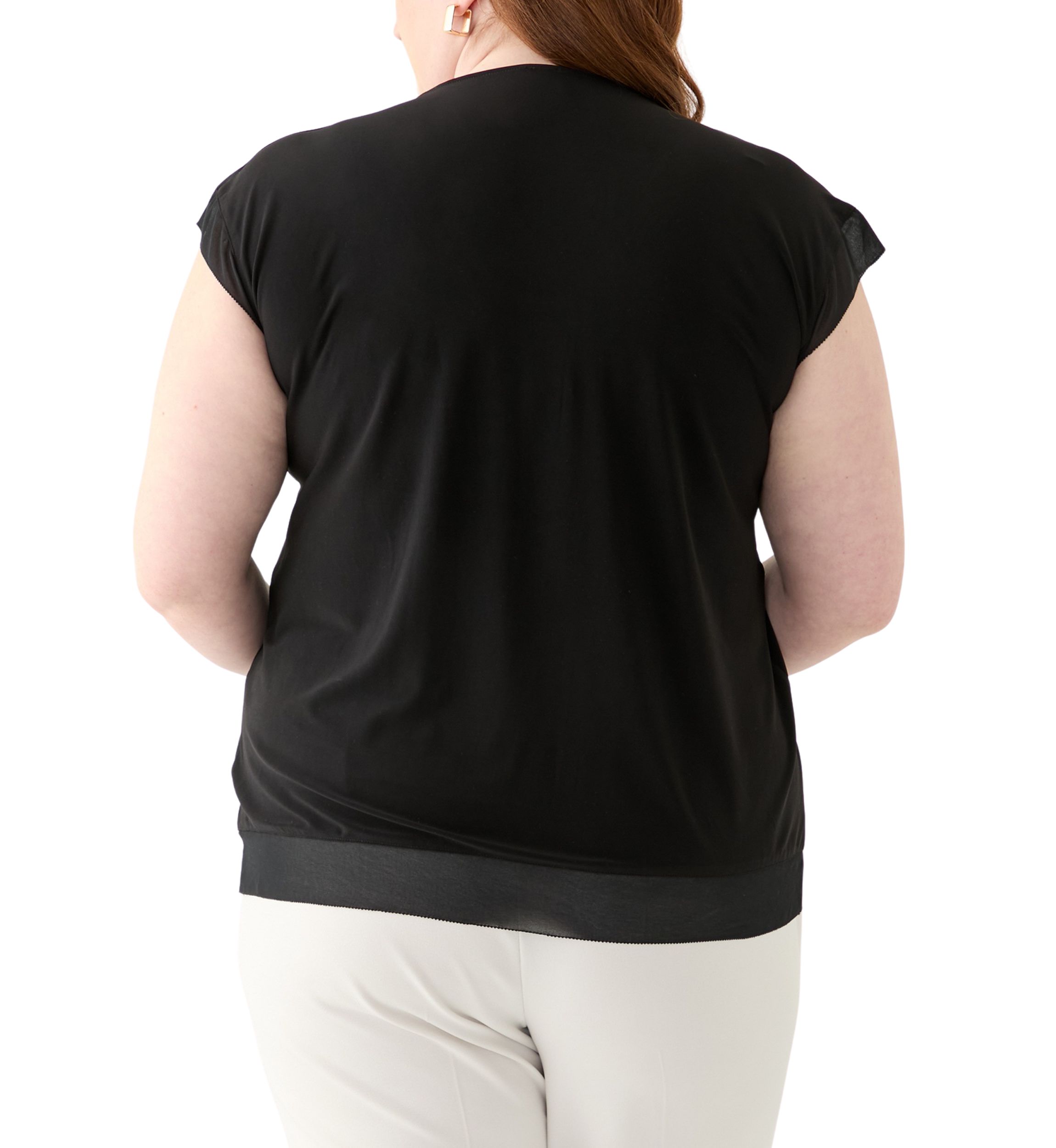 Plus Size Mixed Media Pleated Top