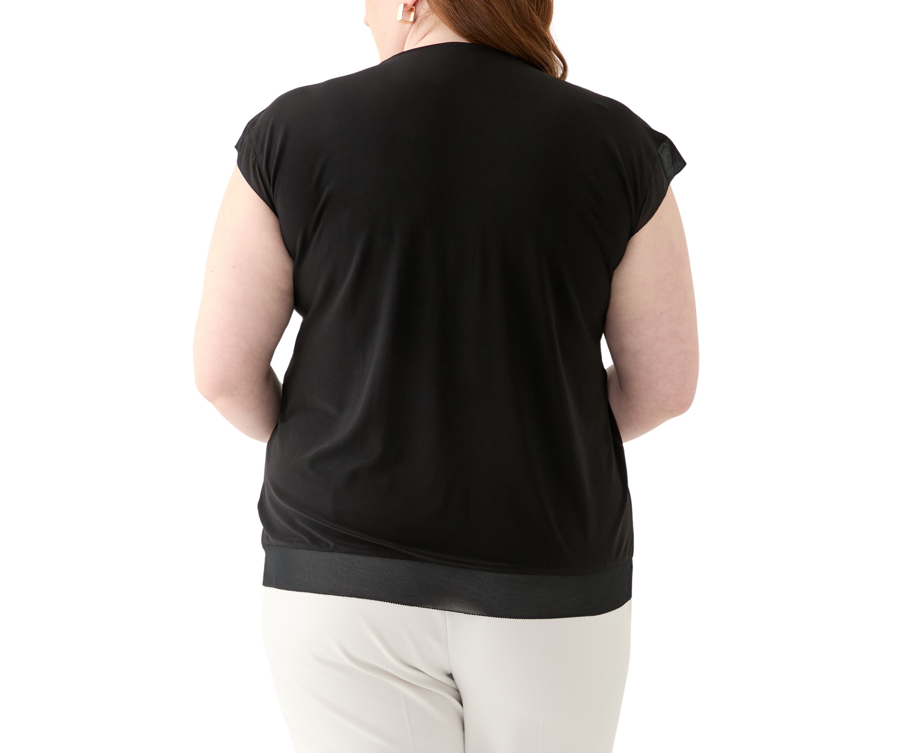 Plus Size Mixed Media Pleated Top