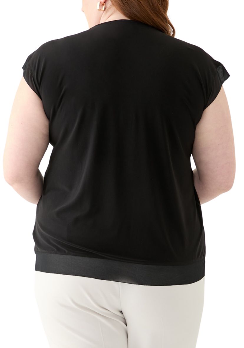Plus Size Mixed Media Pleated Top