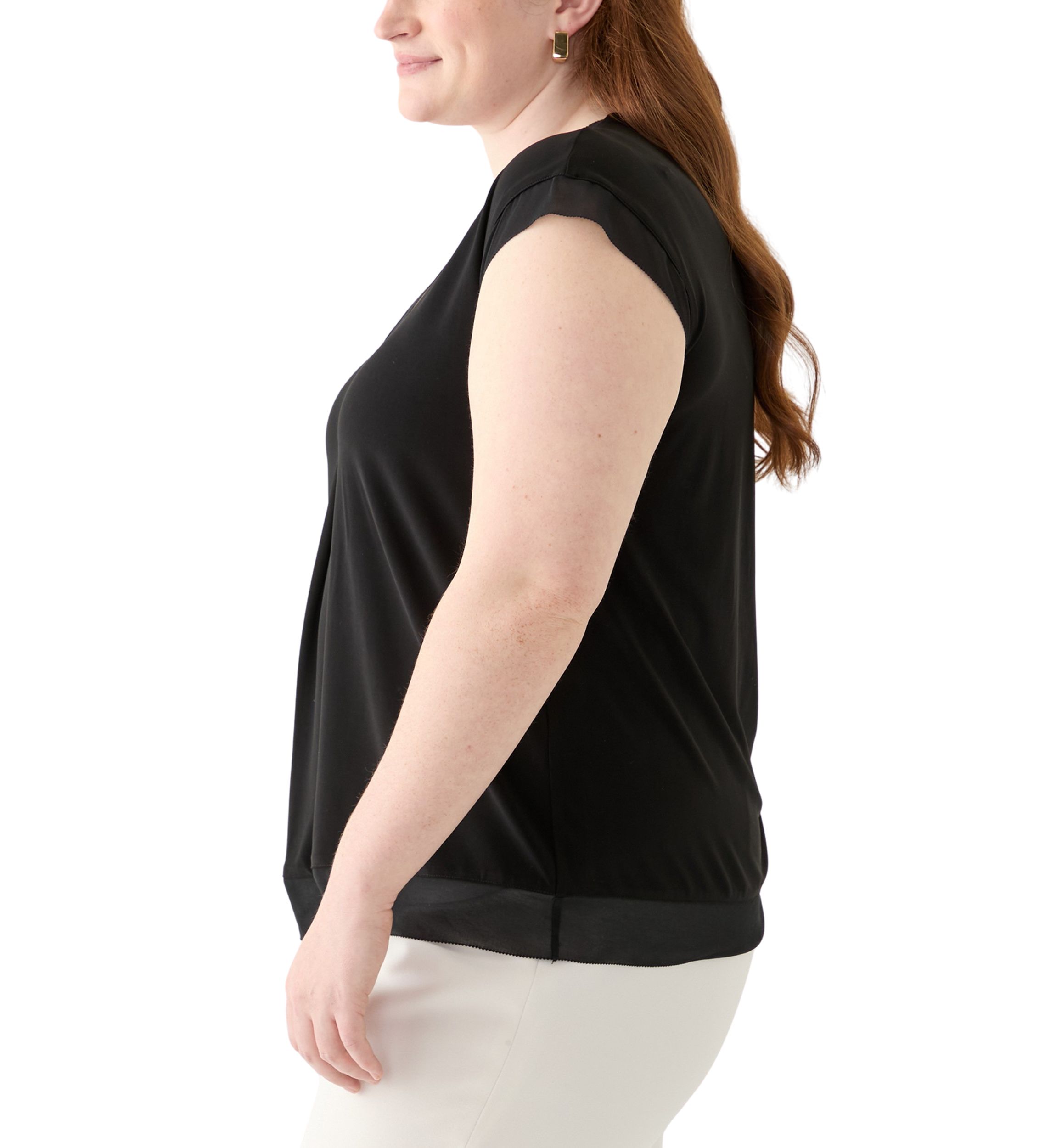 Plus Size Mixed Media Pleated Top
