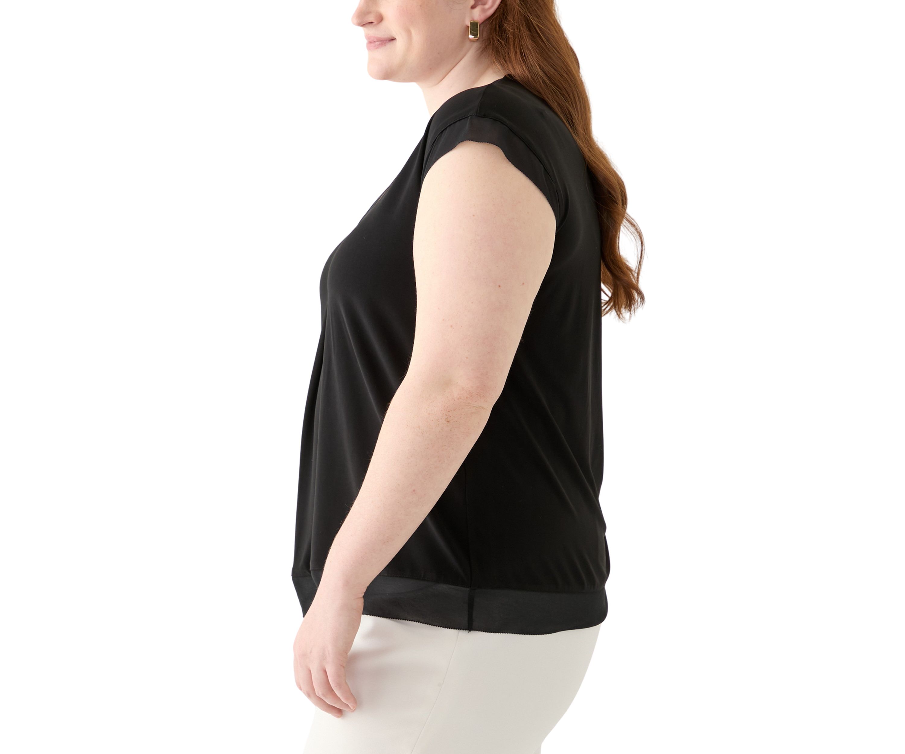 Plus Size Mixed Media Pleated Top