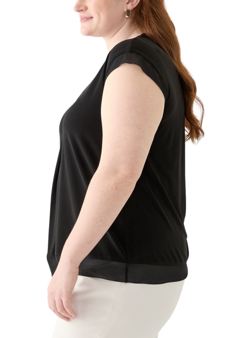Plus Size Mixed Media Pleated Top