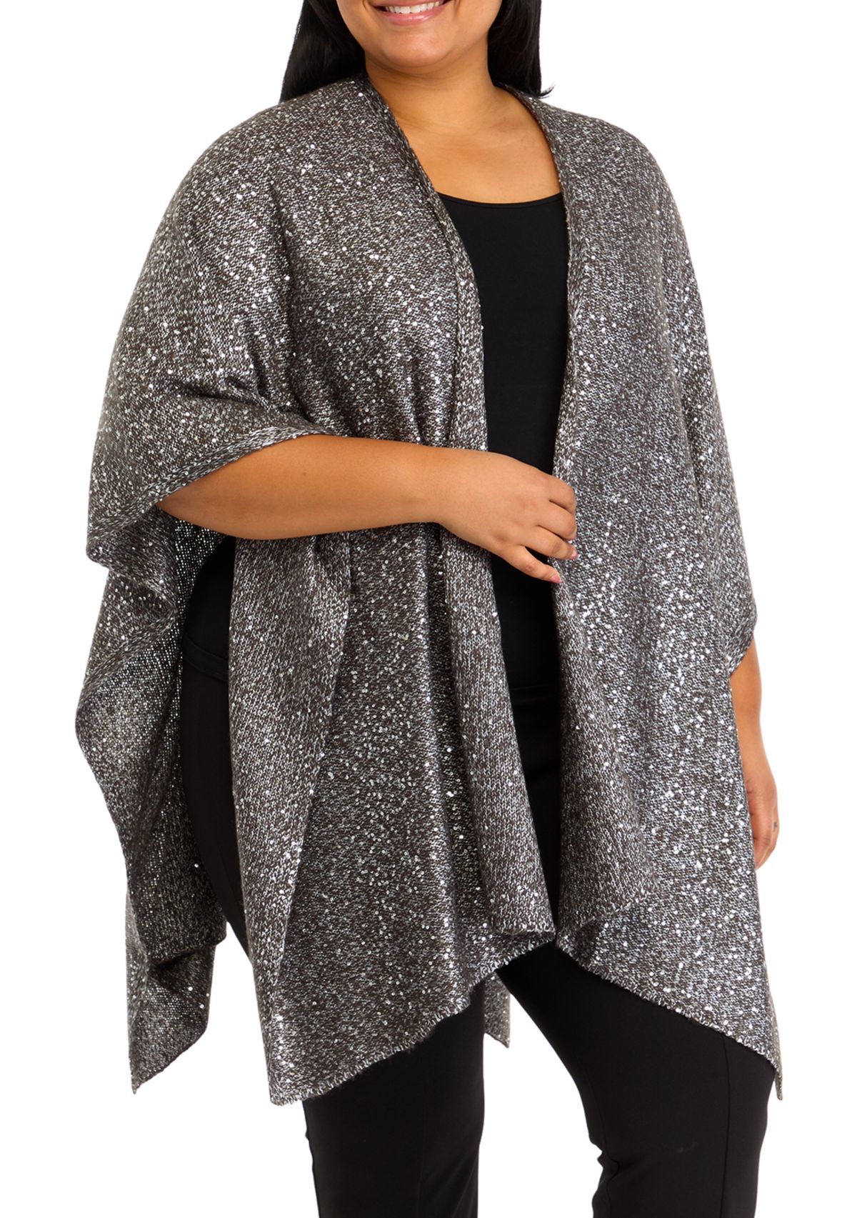 Plus Size Sequin Knit Cape