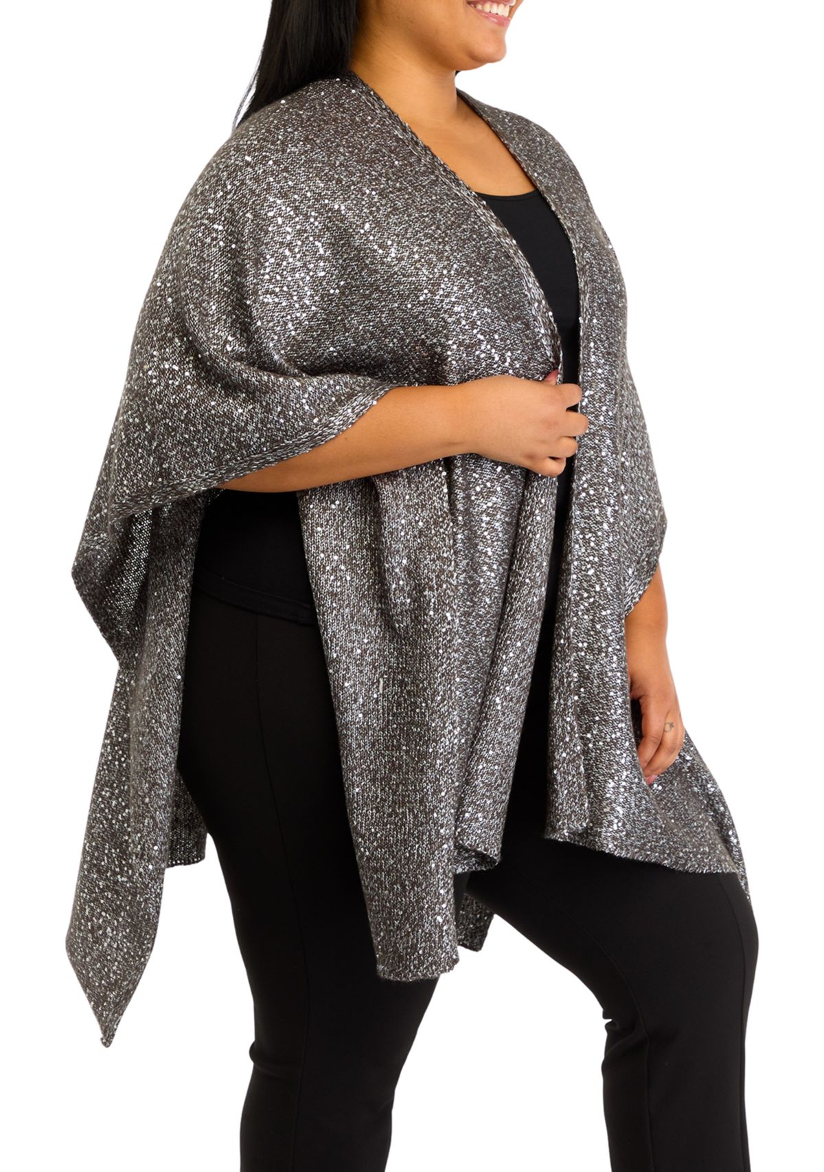 Plus Size Sequin Knit Cape