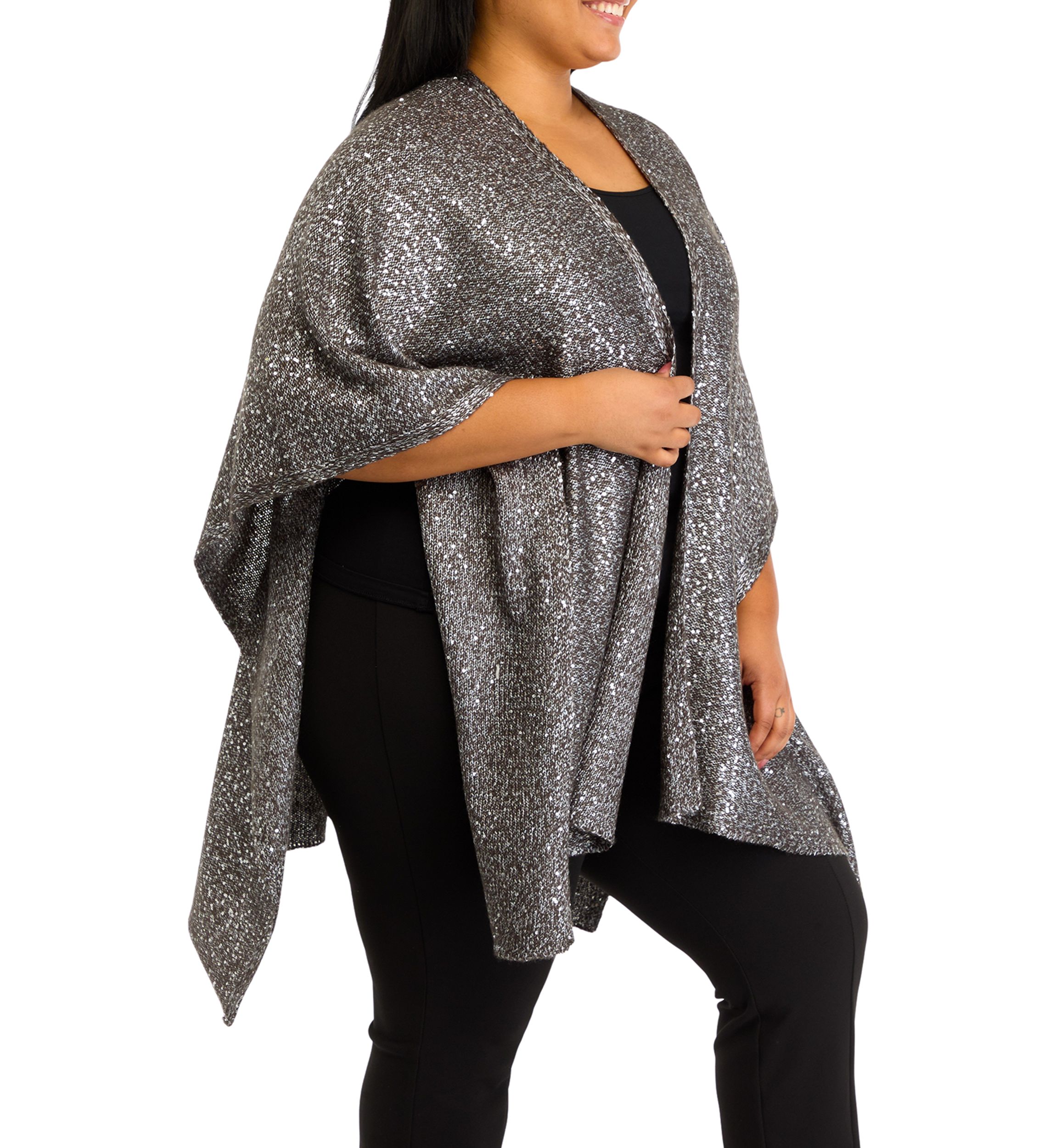 Plus Size Sequin Knit Cape