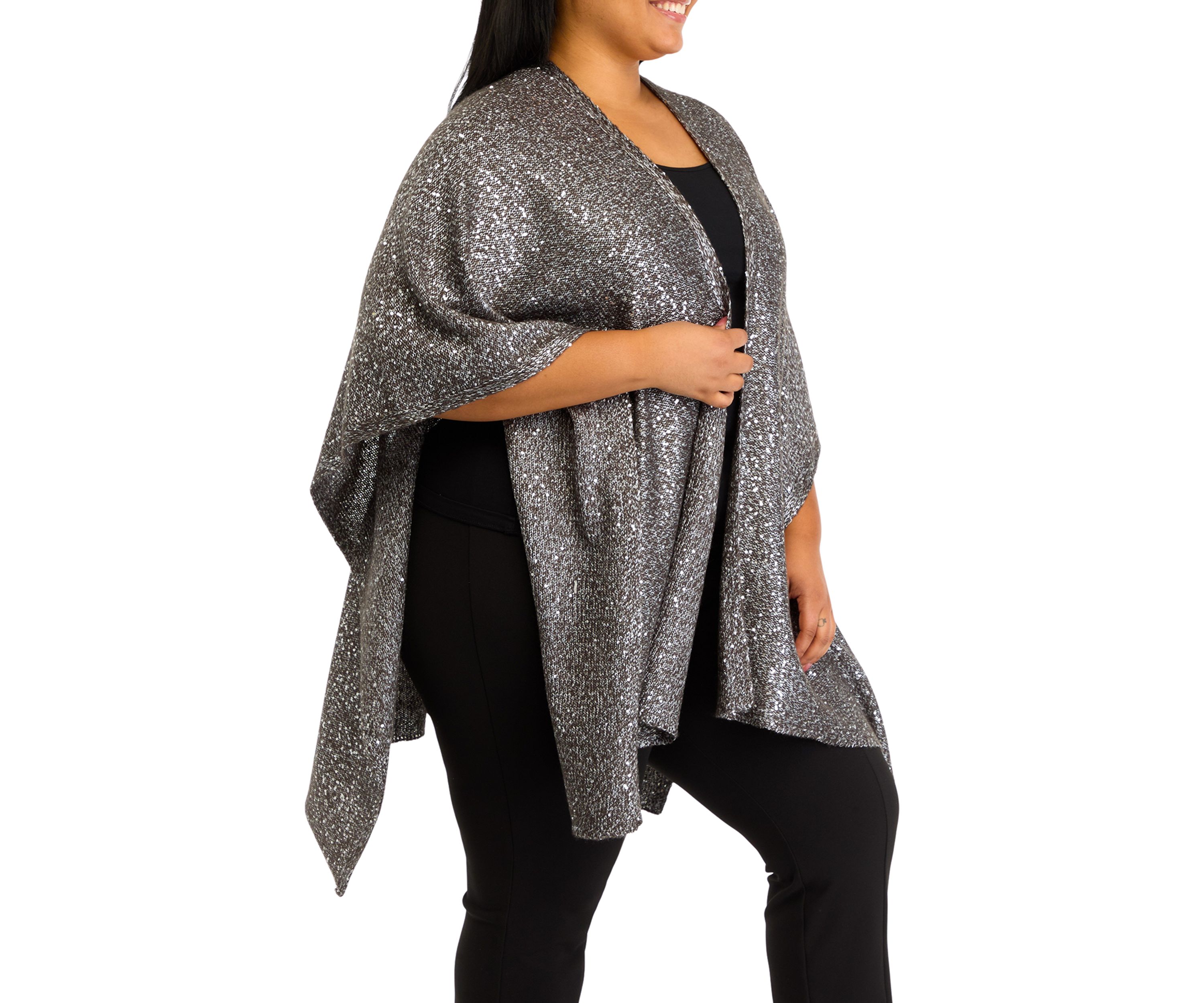 Plus Size Sequin Knit Cape