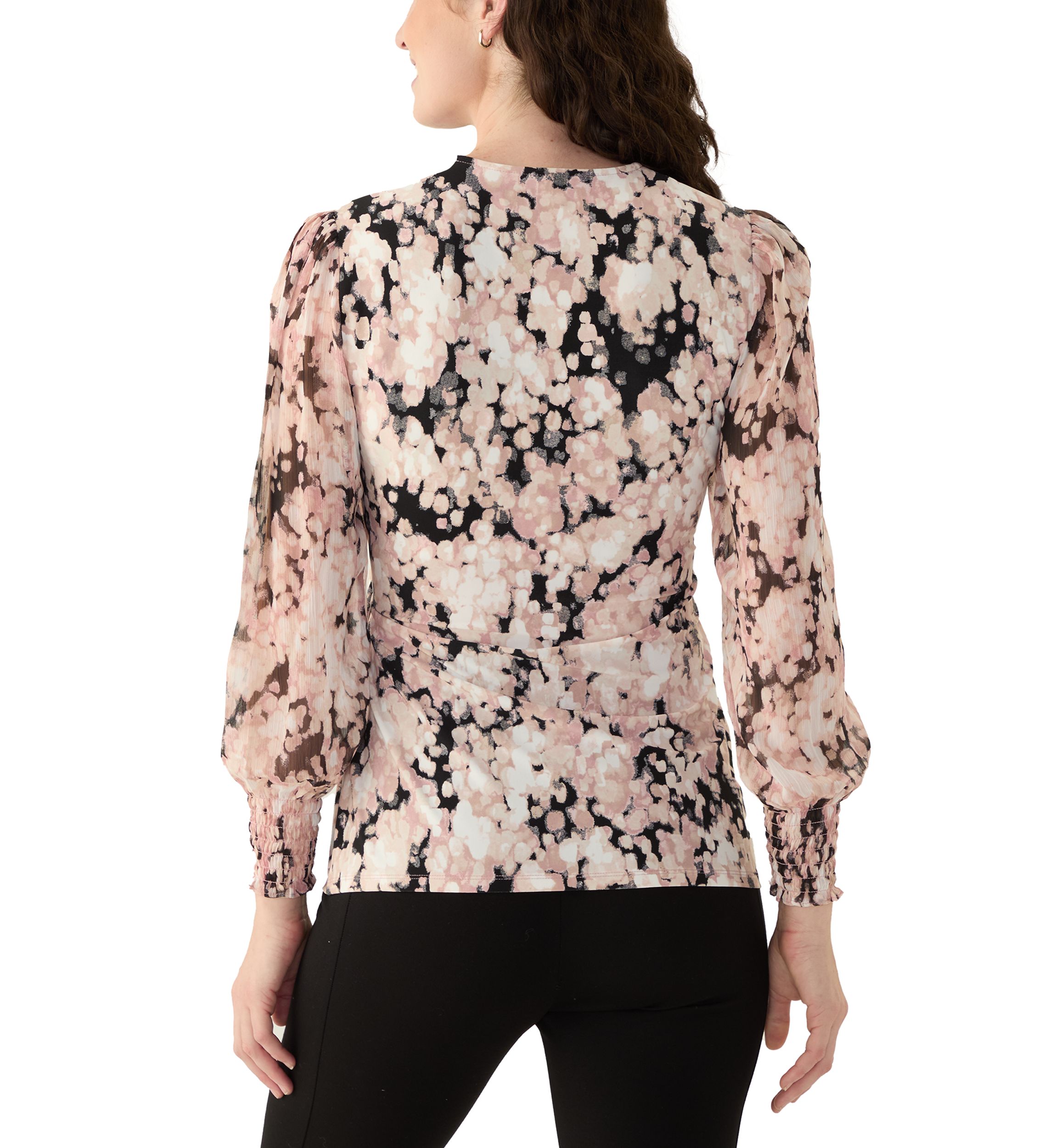 Petite Long Sleeve Smocked Wrap Top