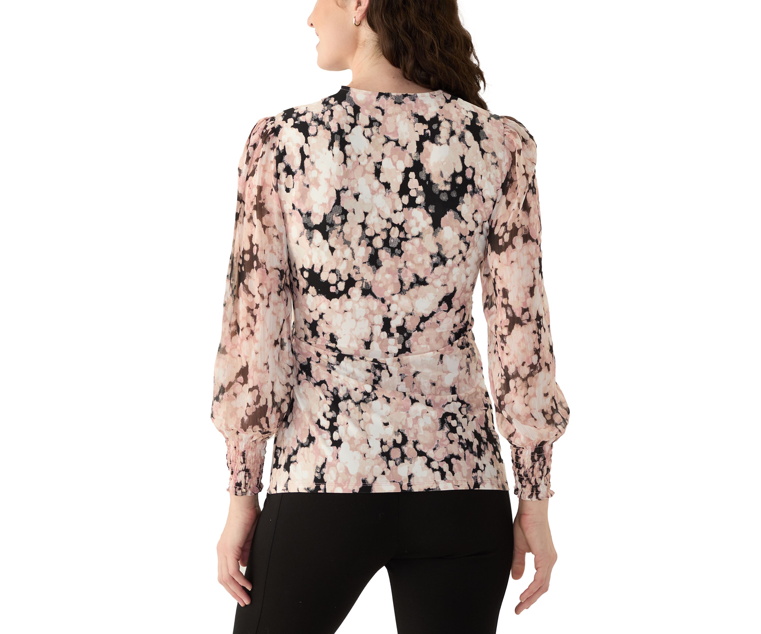 Petite Long Sleeve Smocked Wrap Top