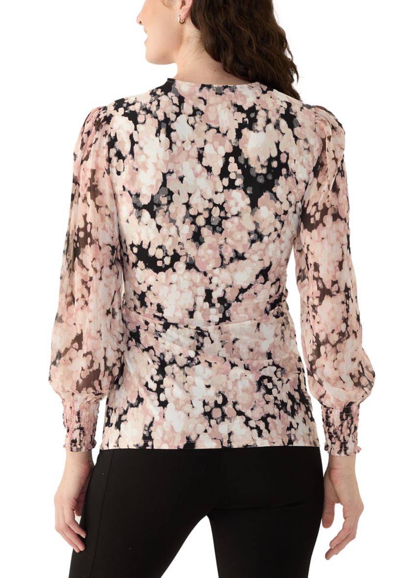 Petite Long Sleeve Smocked Wrap Top