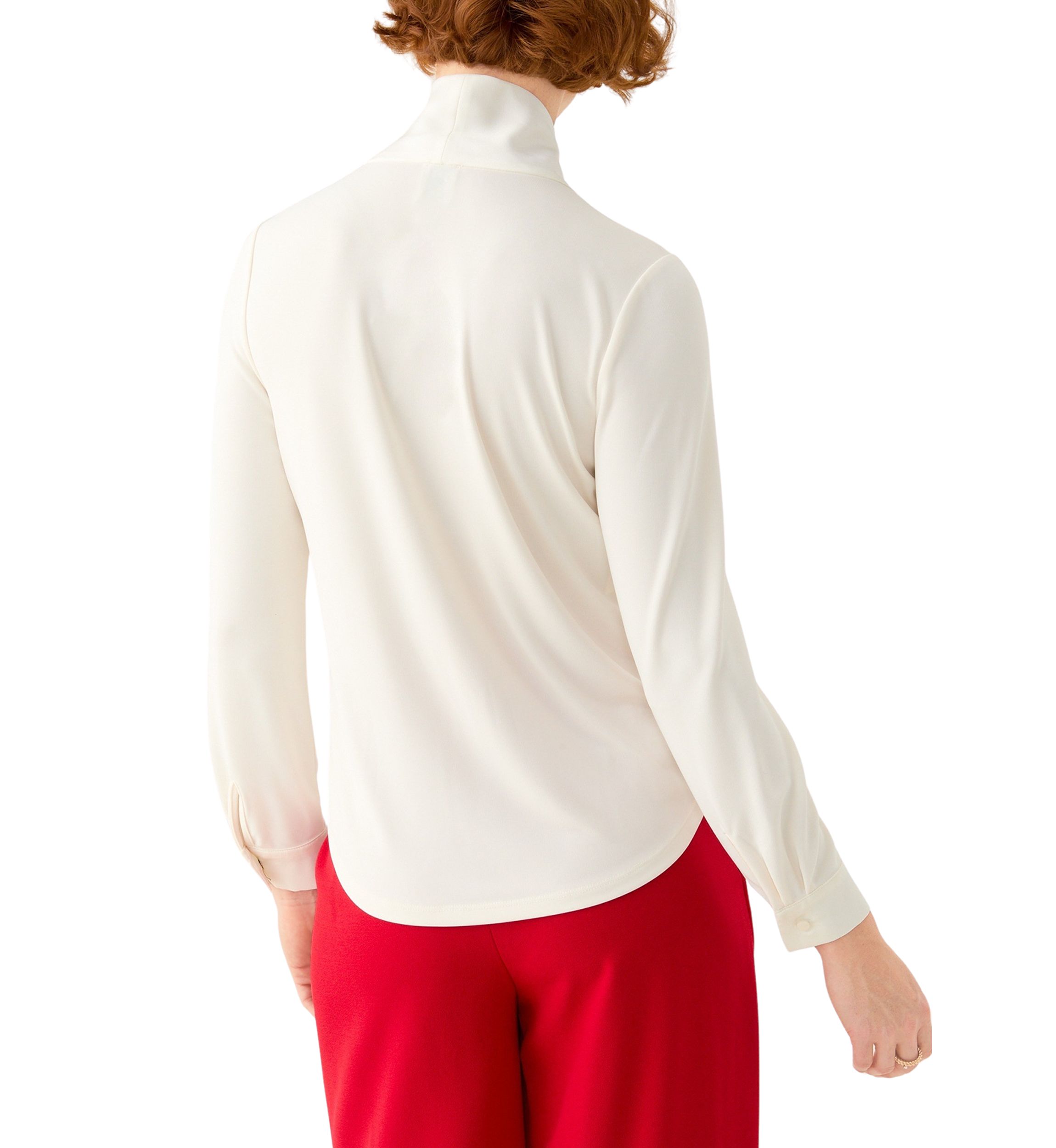 Petite Long Sleeve Mixed Media Tie Front Blouse