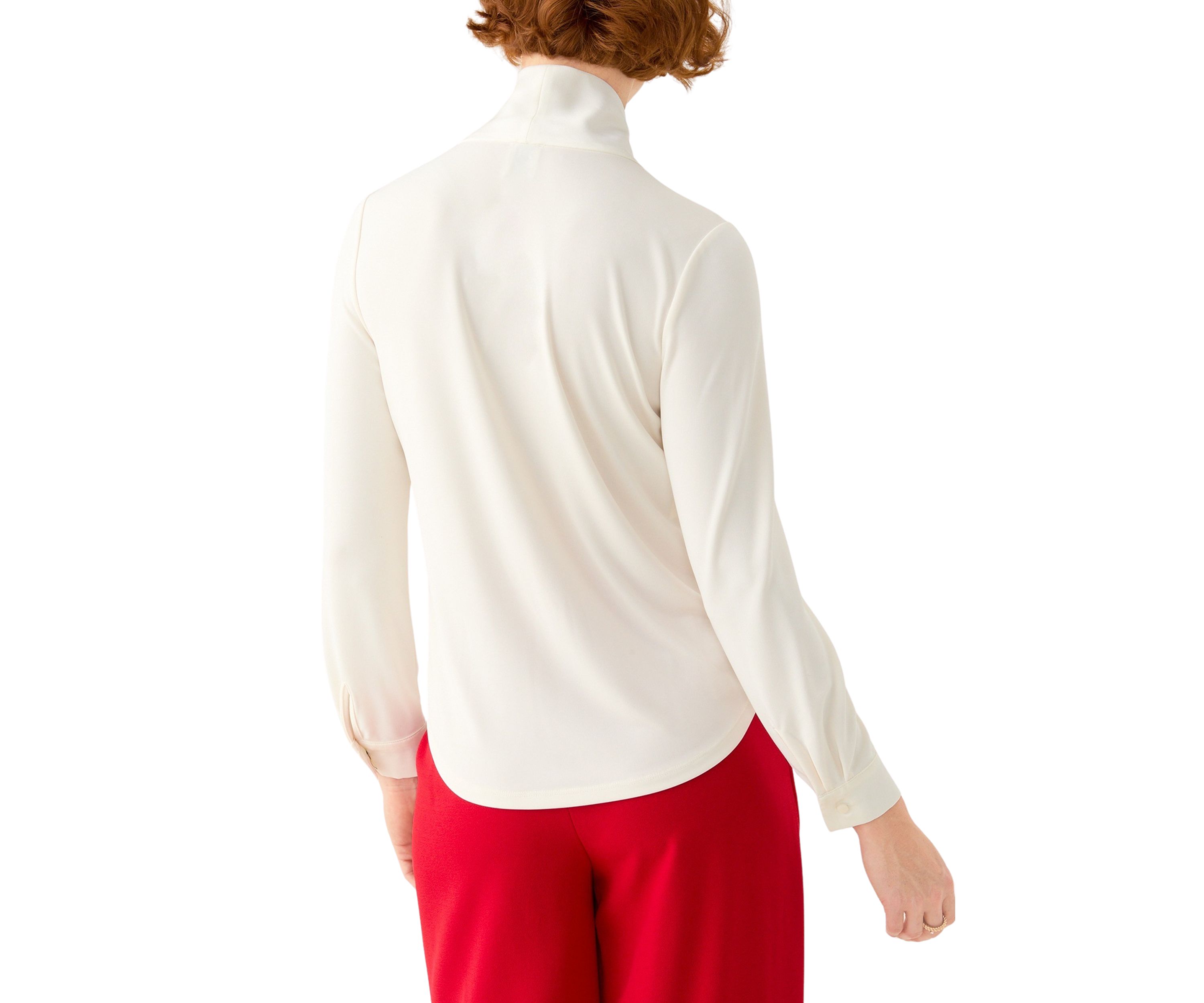 Petite Long Sleeve Mixed Media Tie Front Blouse