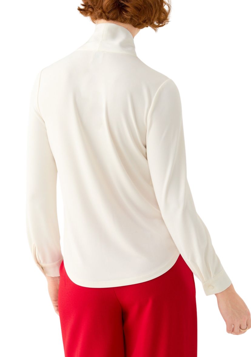 Petite Long Sleeve Mixed Media Tie Front Blouse