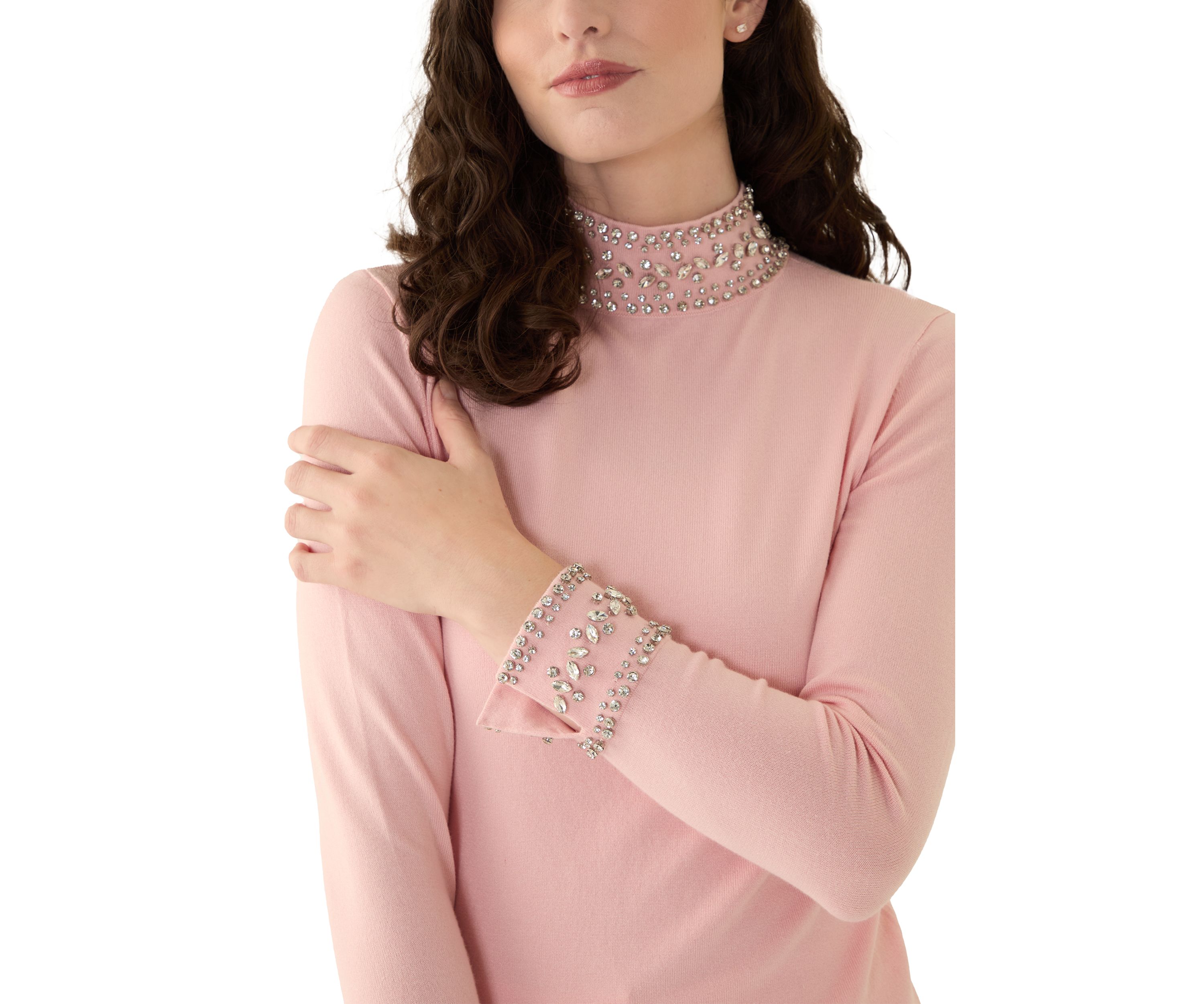 Womens Long Sleeve Mock Neck Embroidered Sweater 