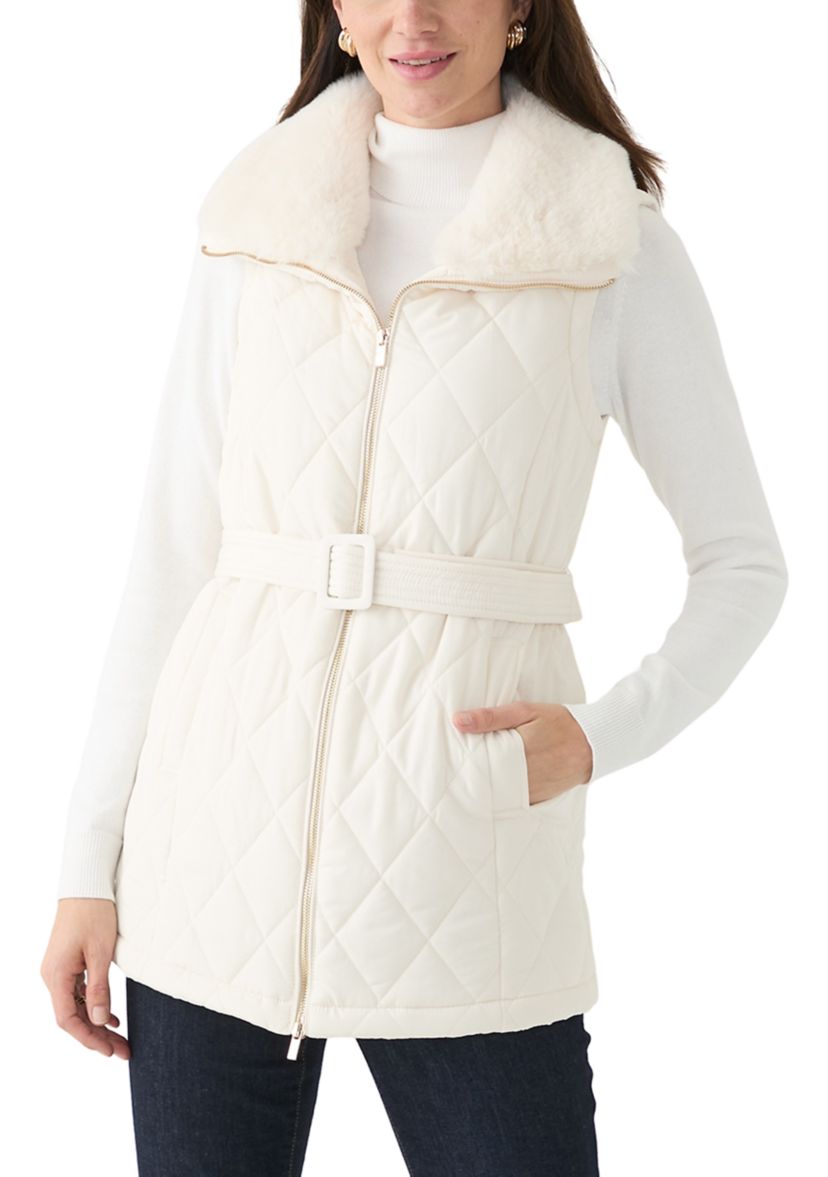Womens Sleeveless Quilted Vest with Fur Trim