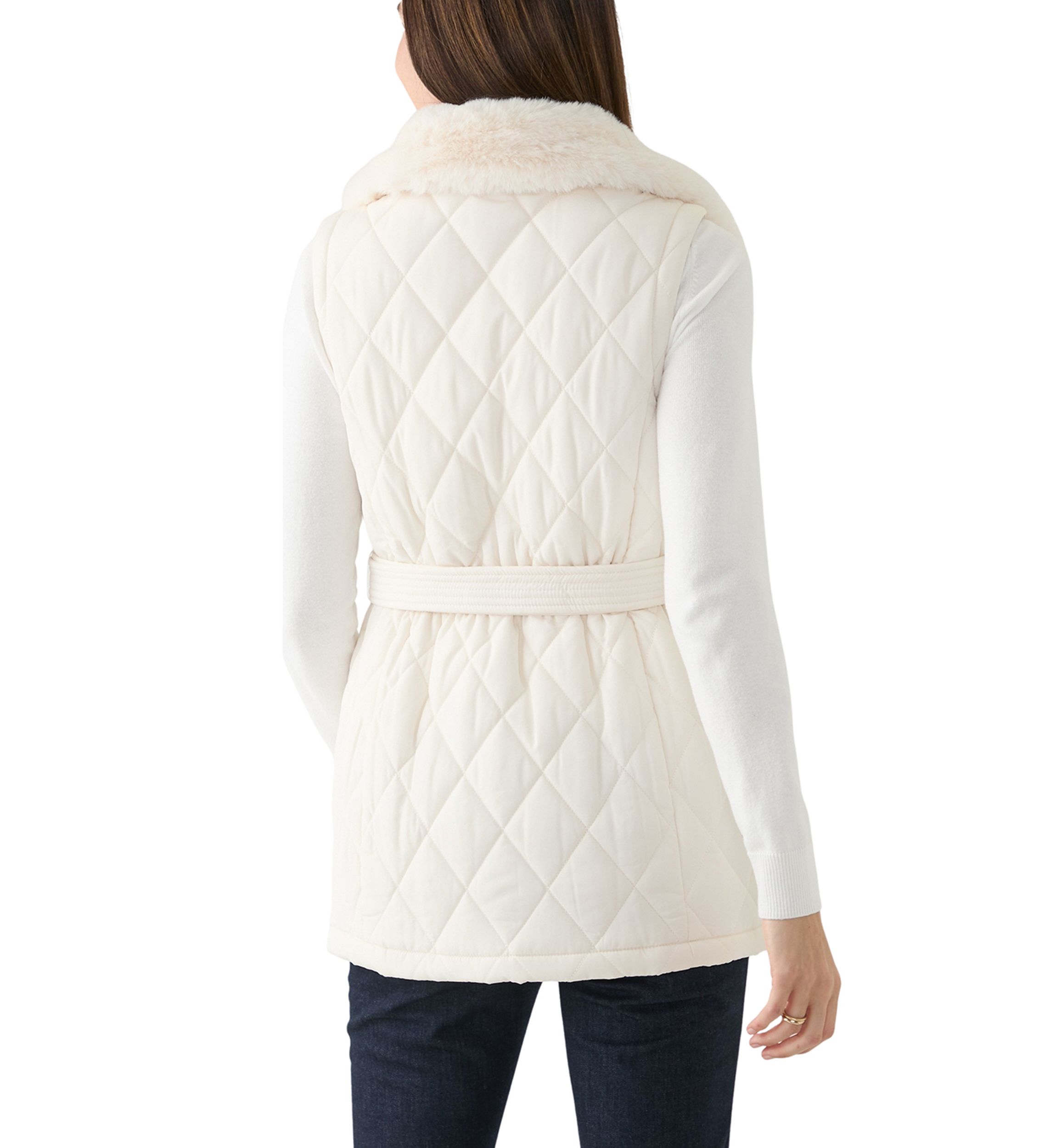 Womens Sleeveless Quilted Vest with Fur Trim
