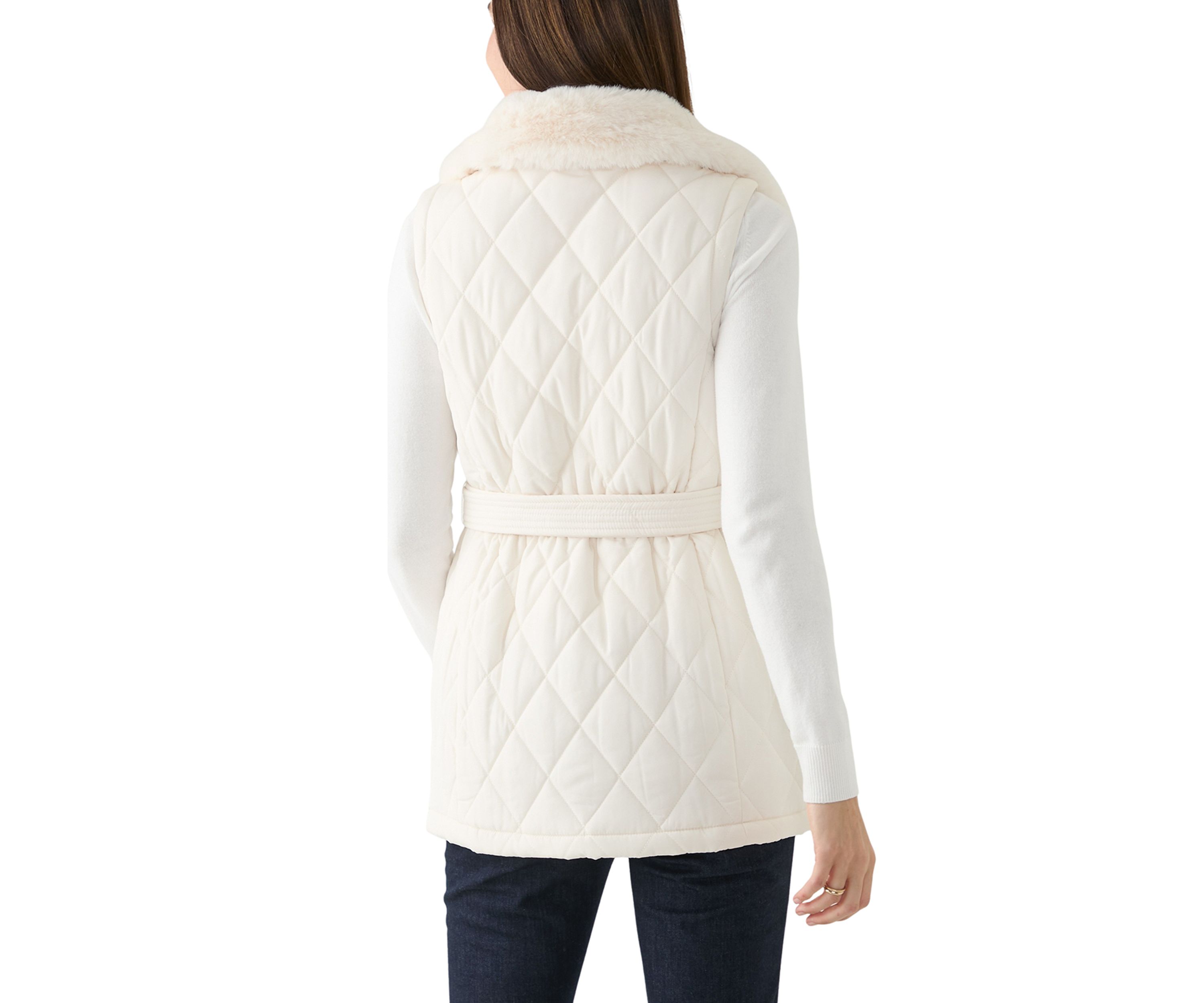 Womens Sleeveless Quilted Vest with Fur Trim
