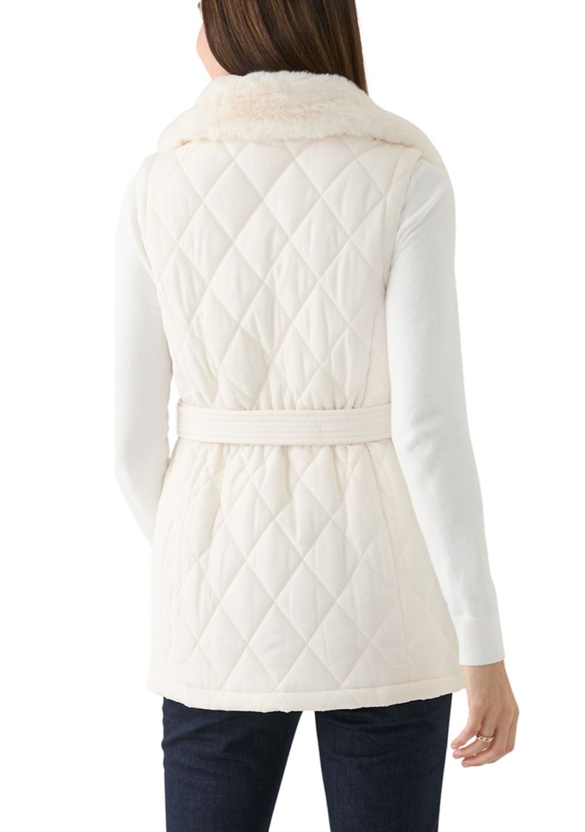 Womens Sleeveless Quilted Vest with Fur Trim