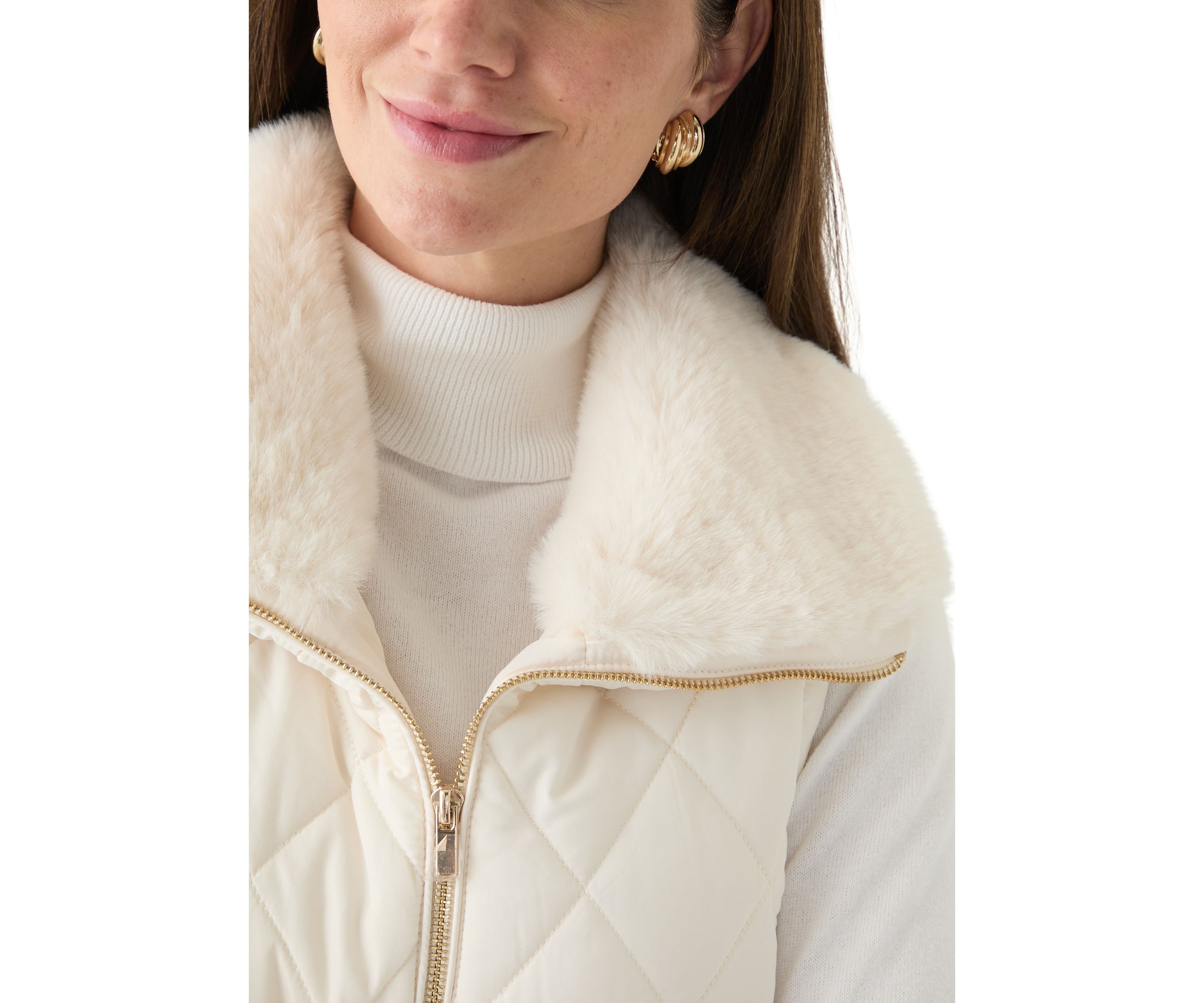 Womens Sleeveless Quilted Vest with Fur Trim