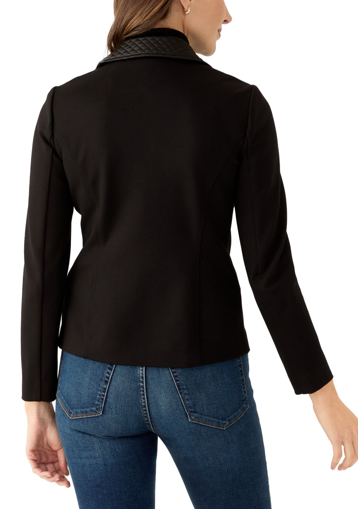 Womens Quilted Mixed Media Moto Jacket 