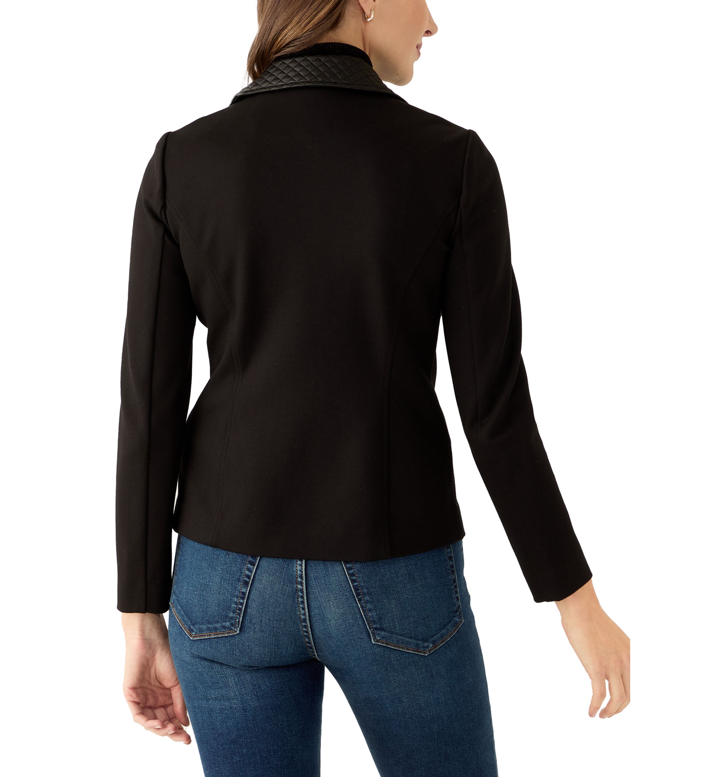 Womens Quilted Mixed Media Moto Jacket 