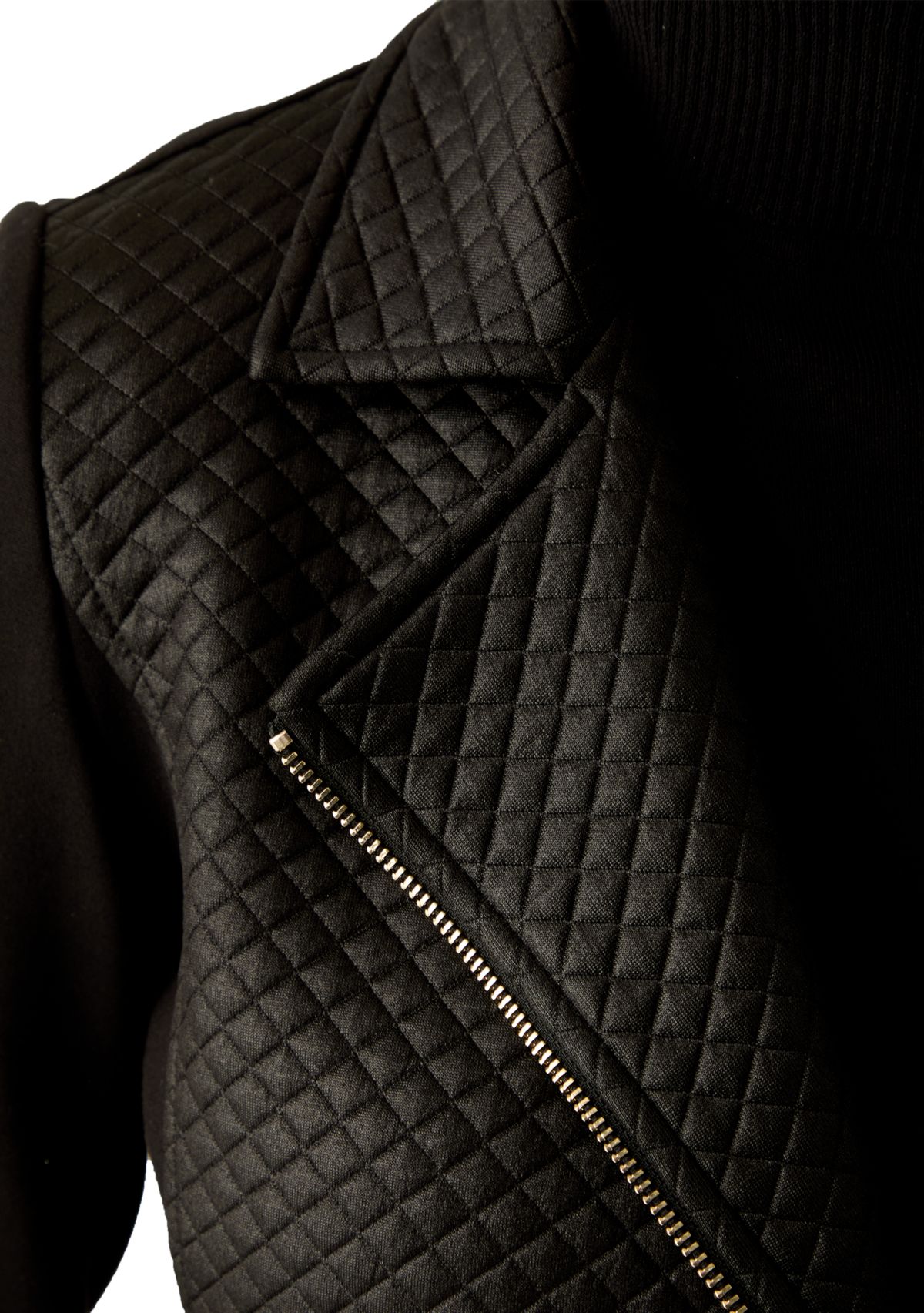 Womens Quilted Mixed Media Moto Jacket 