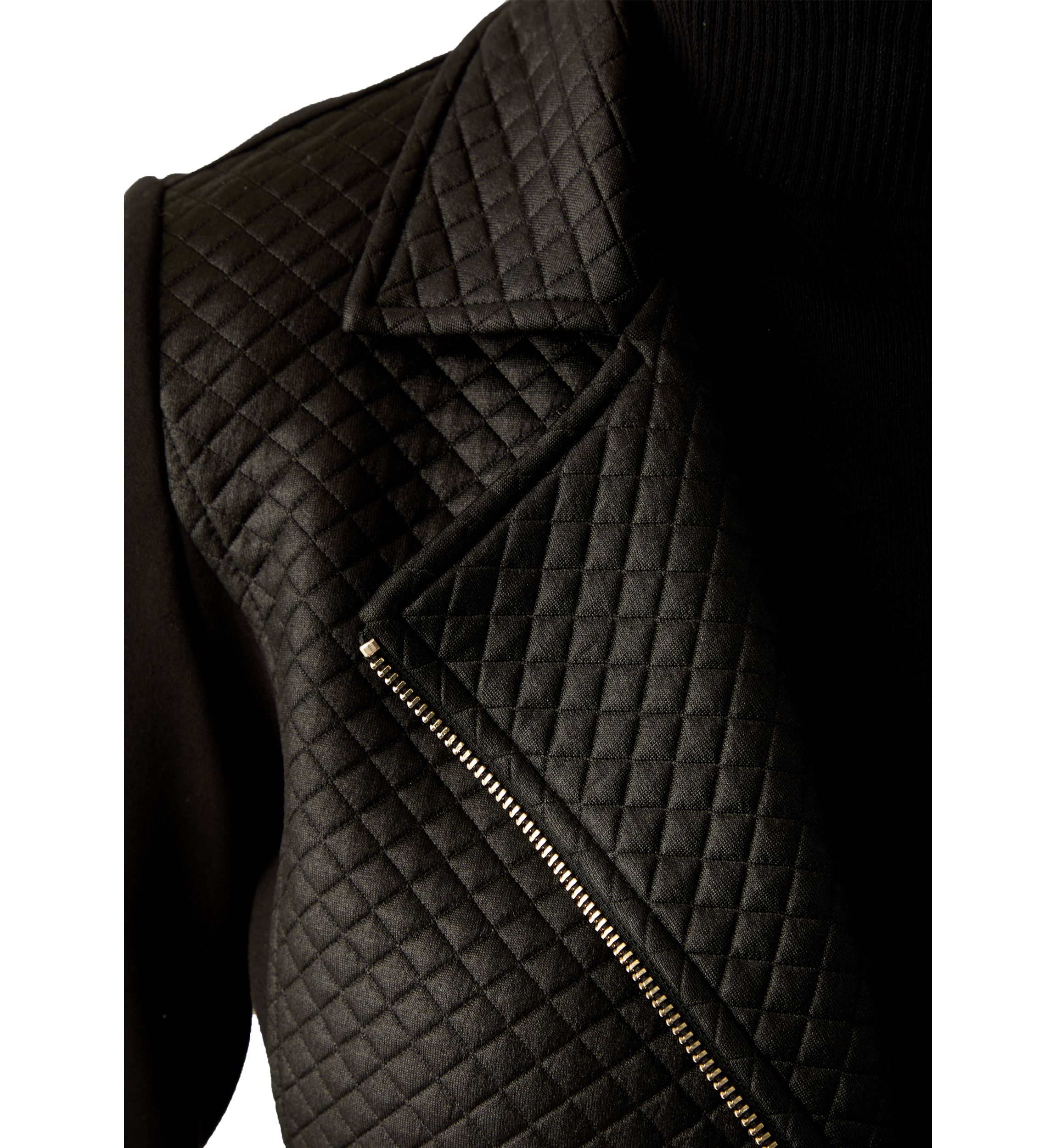Womens Quilted Mixed Media Moto Jacket 