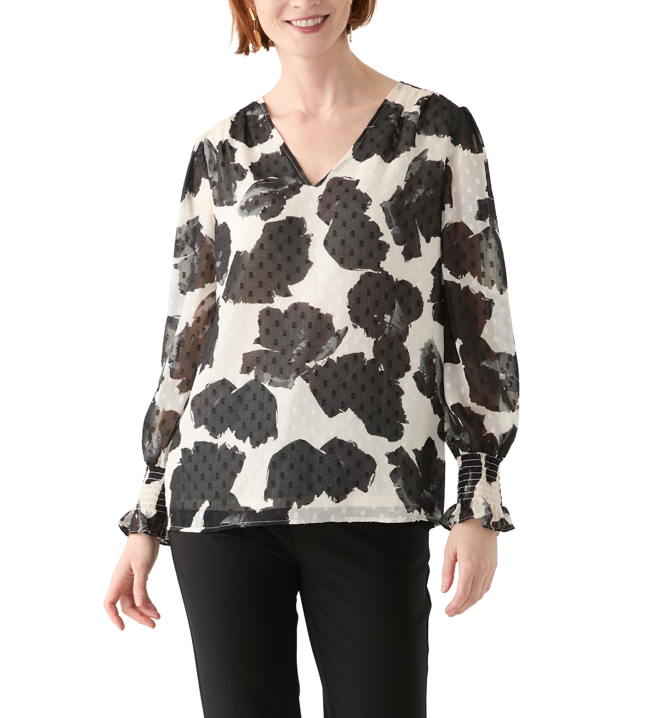 Womens Blouson Sleeve Printed Blouse
