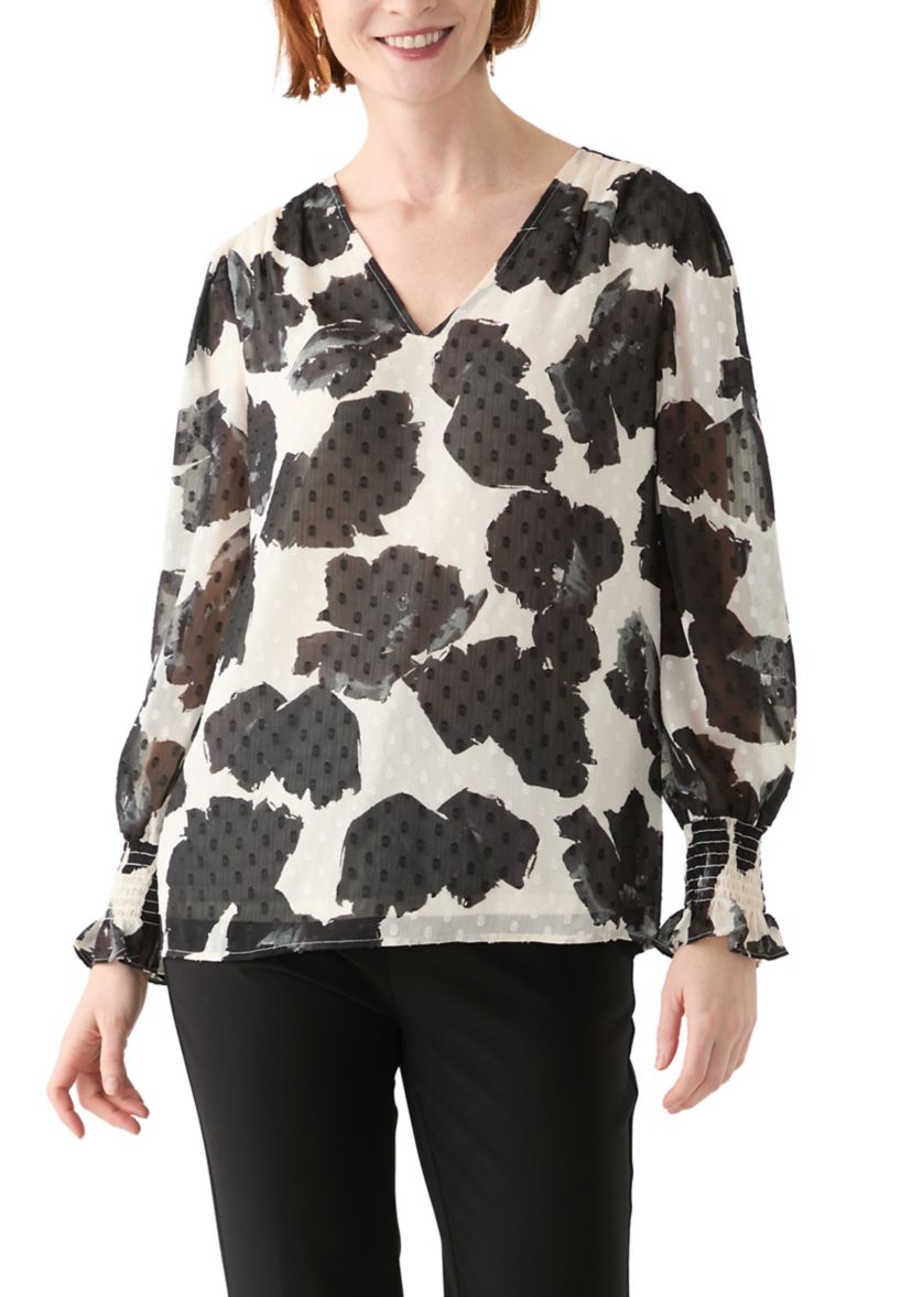 Womens Blouson Sleeve Printed Blouse
