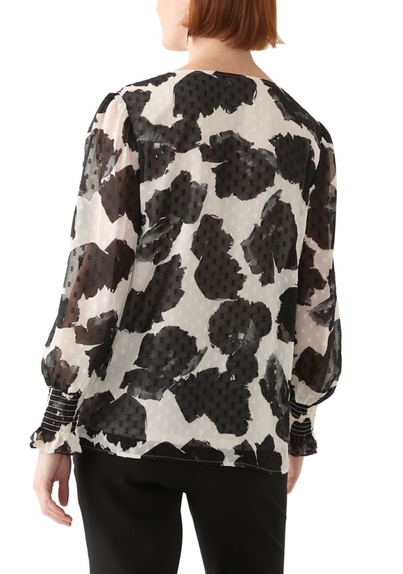Womens Blouson Sleeve Printed Blouse