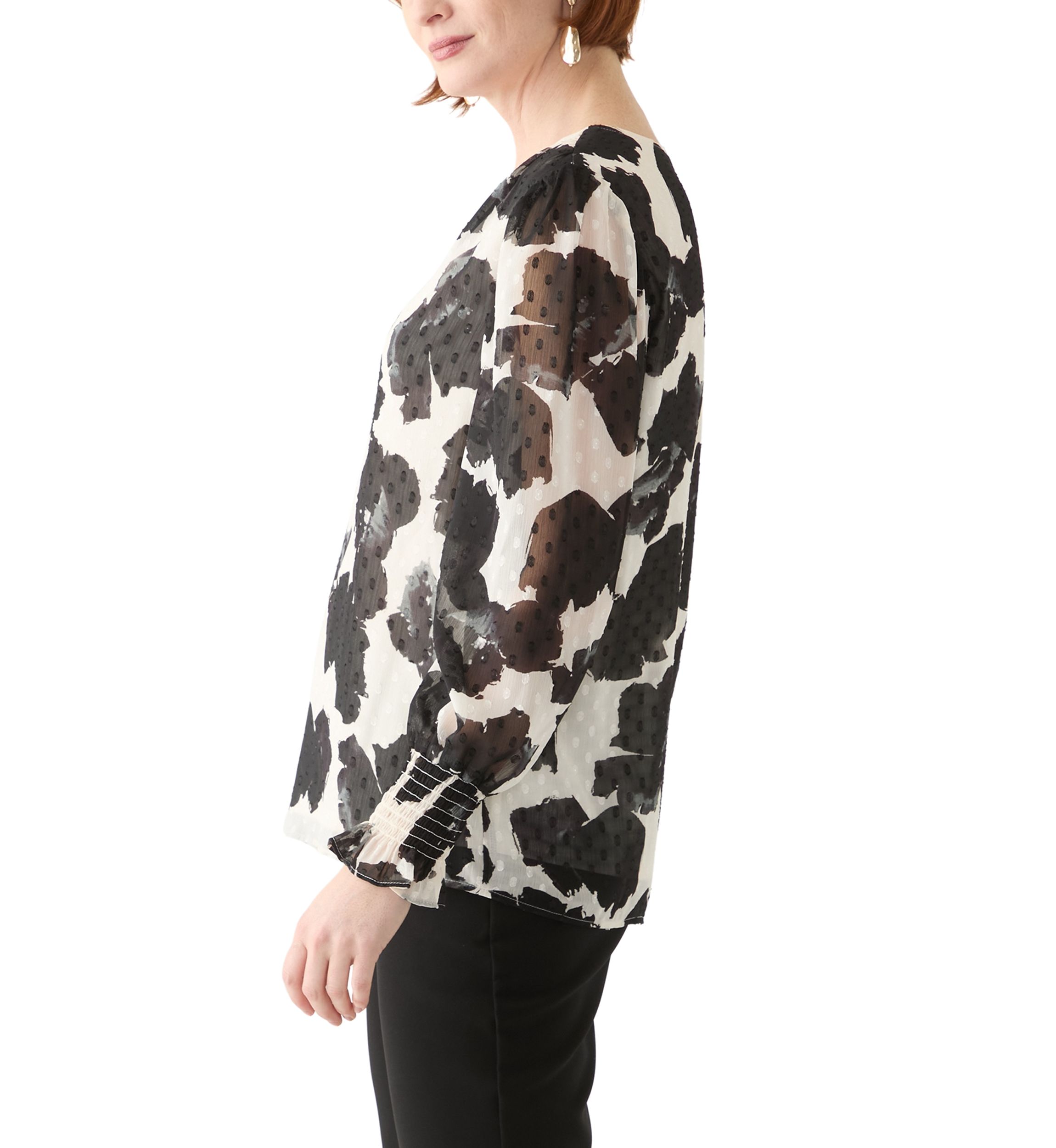 Womens Blouson Sleeve Printed Blouse