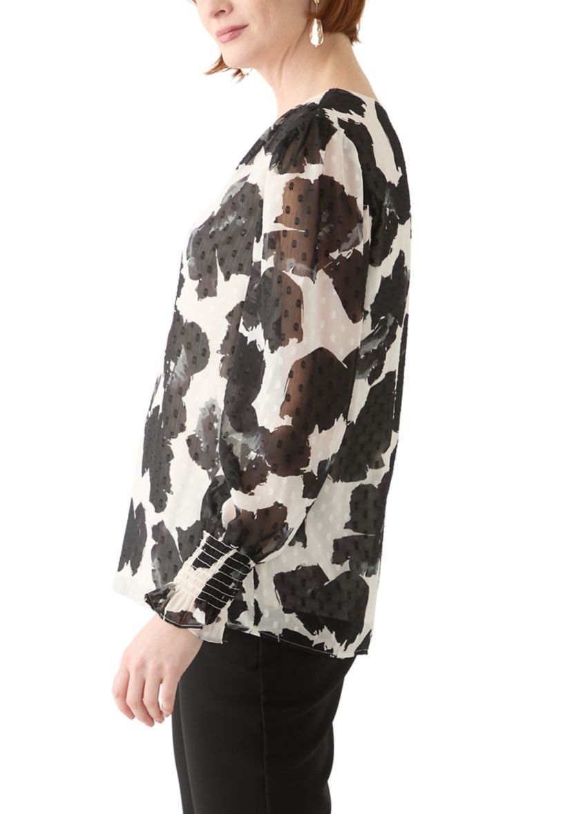 Womens Blouson Sleeve Printed Blouse