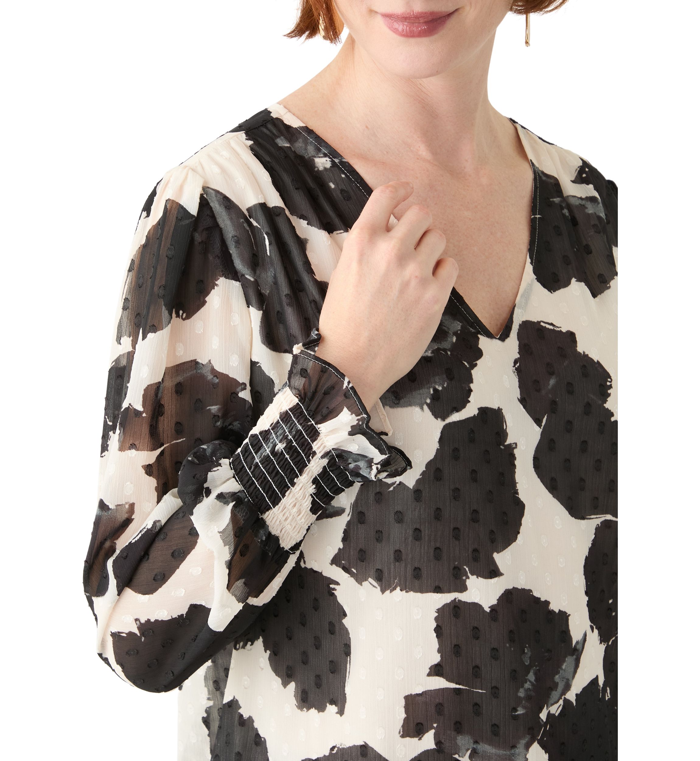 Womens Blouson Sleeve Printed Blouse