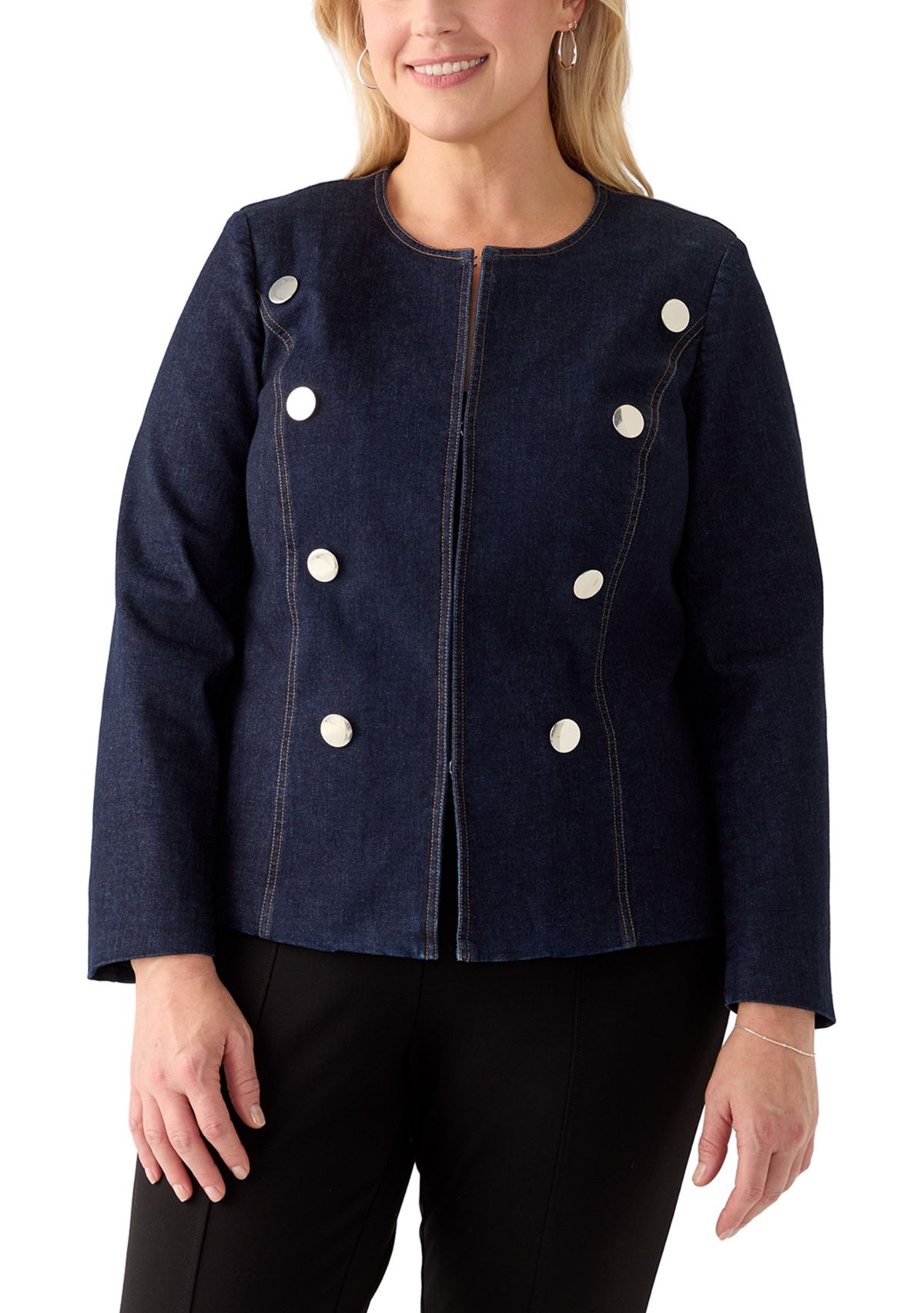 Plus Size Denim Band Jacket
