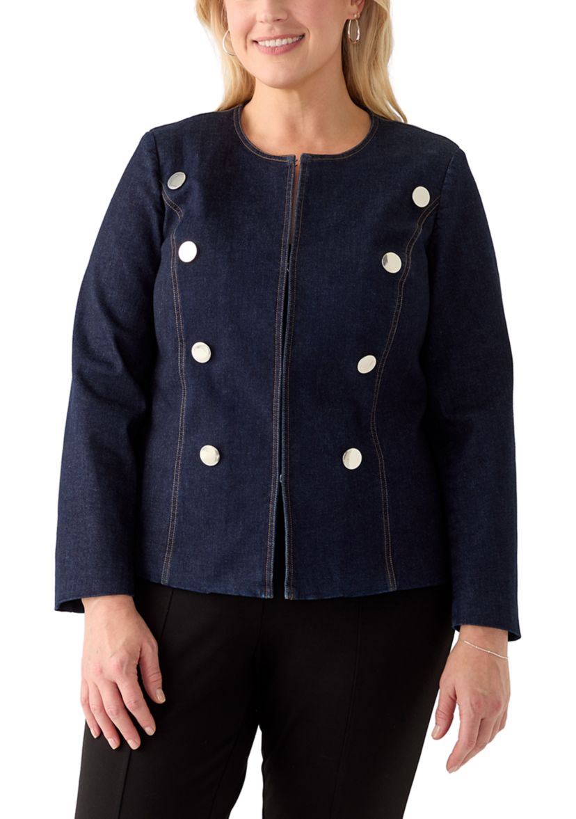 Plus Size Denim Band Jacket