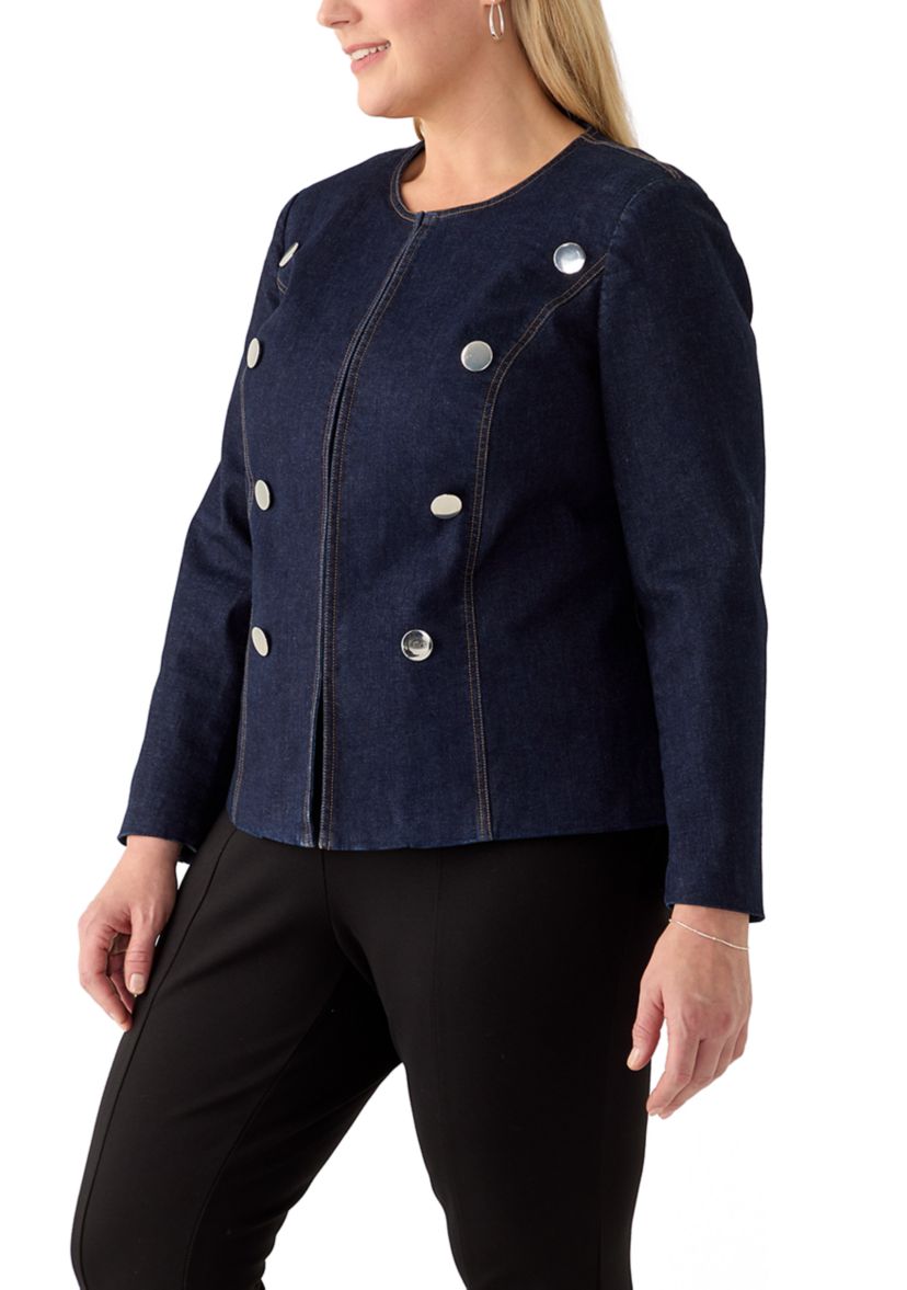 Plus Size Denim Band Jacket